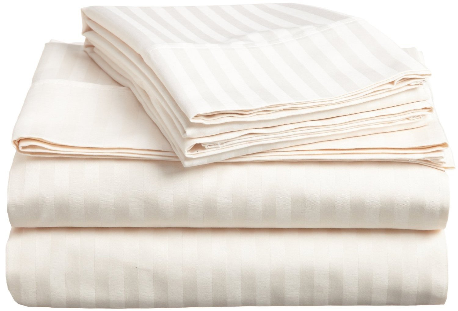 Myrtle Collection Damask Stripe 550 Thread Count Combed Cotton 6-Piece Sheet Set - Fits 10-12 Inch Deep Pockets (1 Fitted Sheet, 1 Flat Sheet, 4 Pillowcases) - Luxury Hotel Quality Bedding for Full Size Beds in Ivory - Perfect for Master Bedrooms, Guest Rooms & Upscale Airbnb Listings