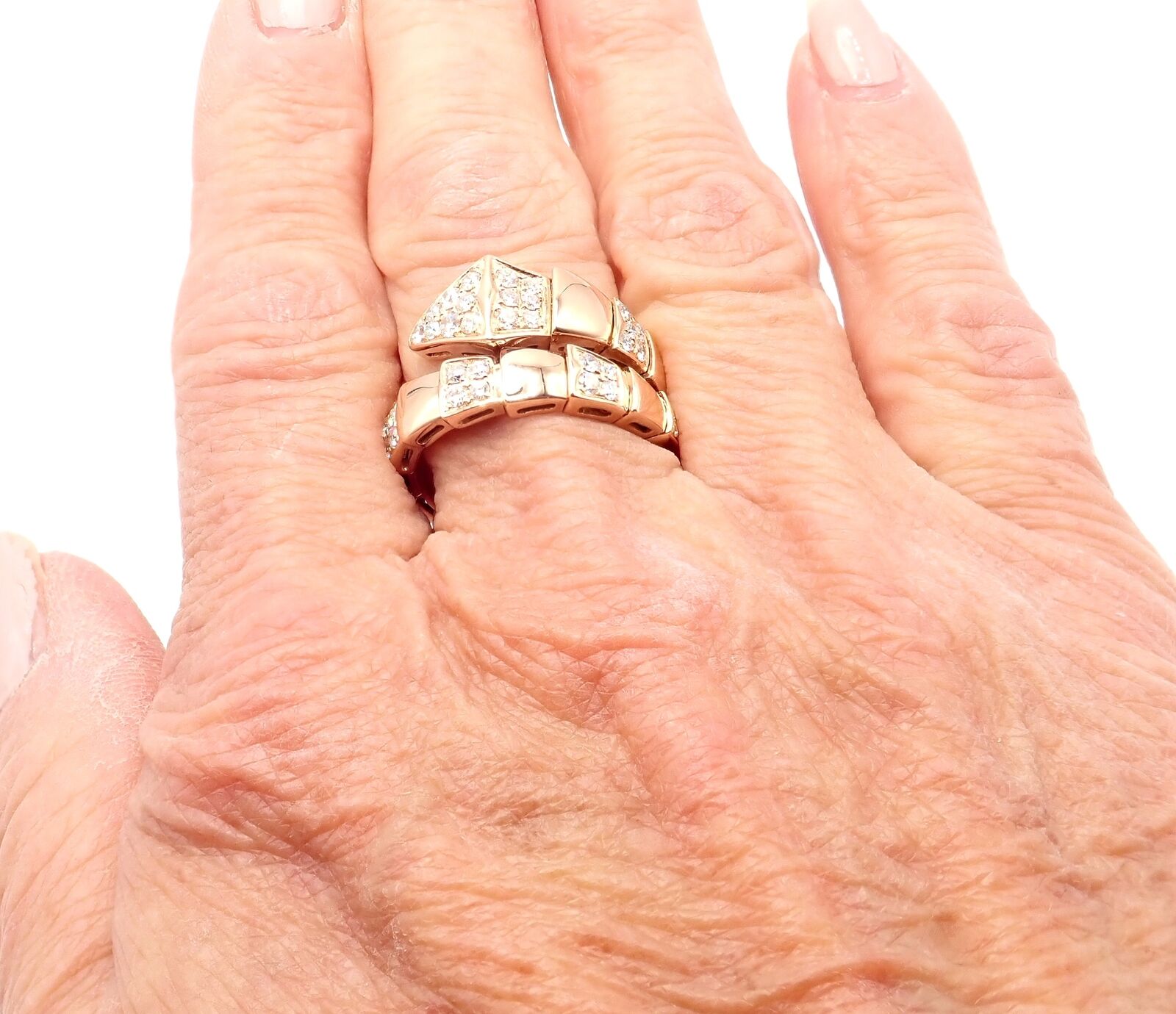 Authentic Bulgari Bvlgari Serpenti Viper 18k Rose Gold Diamond Ring Size 8.75 - Luxury Jewelry for Women, Perfect for Weddings, Anniversaries & Special Occasions