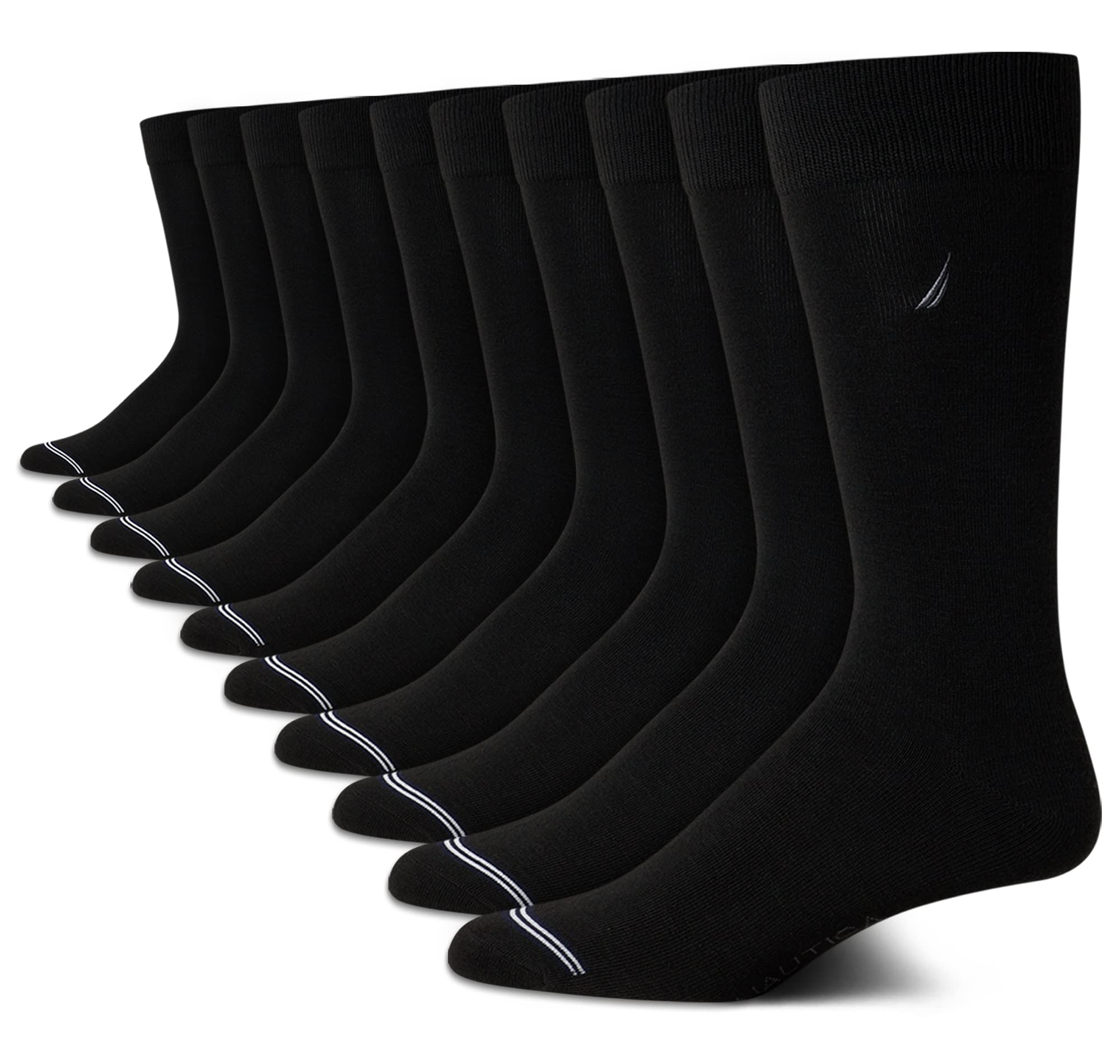 Nautica Men's Dress Socks - 10 Pack Patterned Crew Socks for Business, Office & Formal Occasions - Comfortable Cotton Blend Dress Socks for Men