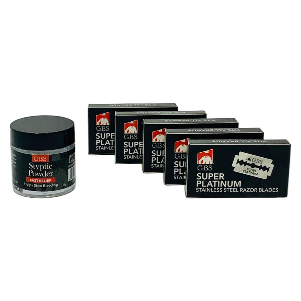 Premium G.B.S Double Edge Razor Blades - 50 Pack with Styptic Powder for Safety & Shavette Razors | Smooth Shaving Experience | Prevent Nicks & Bleeding | Perfect for Home, Travel & Barber Use