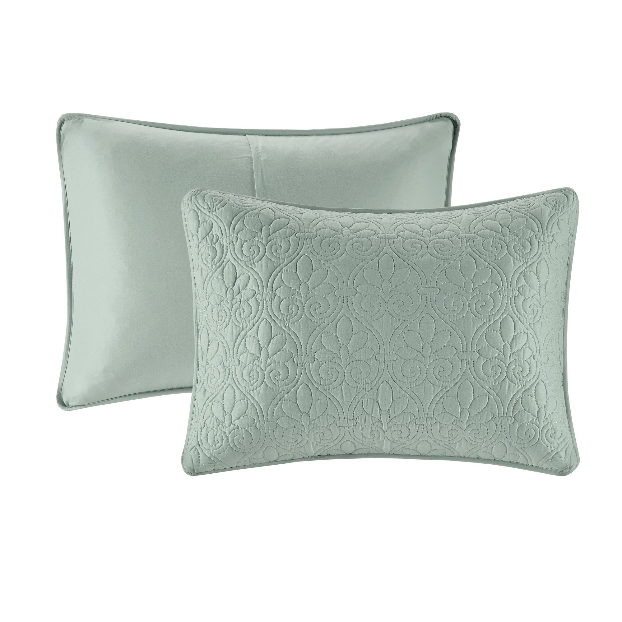 Madison Park Quebec King Size Quilt Set - Ultra Soft Microfiber Bedding, 3-Piece Seafoam Damask Pattern - Perfect for Master Bedroom, Guest Room & Cozy Home Decor