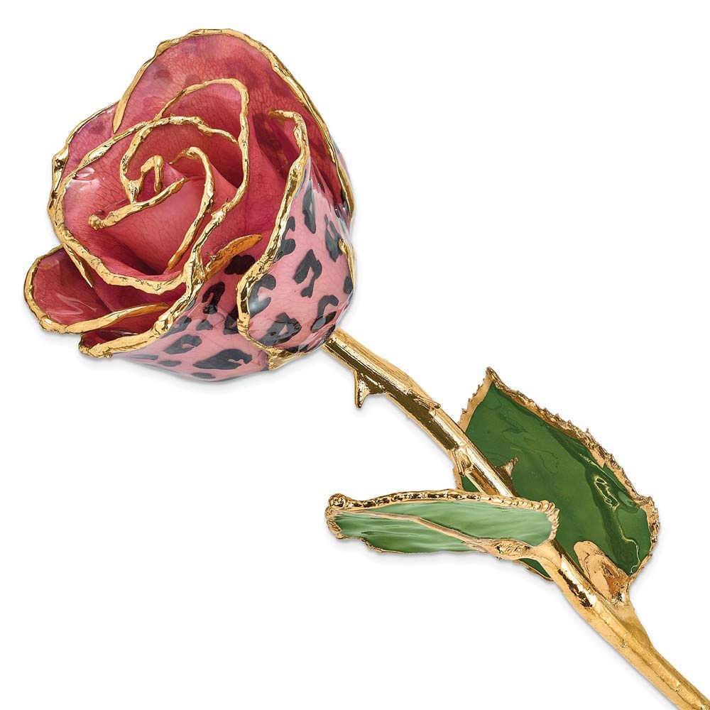 Luxury Lacquer Dipped Gold Trim Pink & Black Leopard Rose Hair Clip for Women - Perfect for Weddings, Parties & Everyday Elegance
