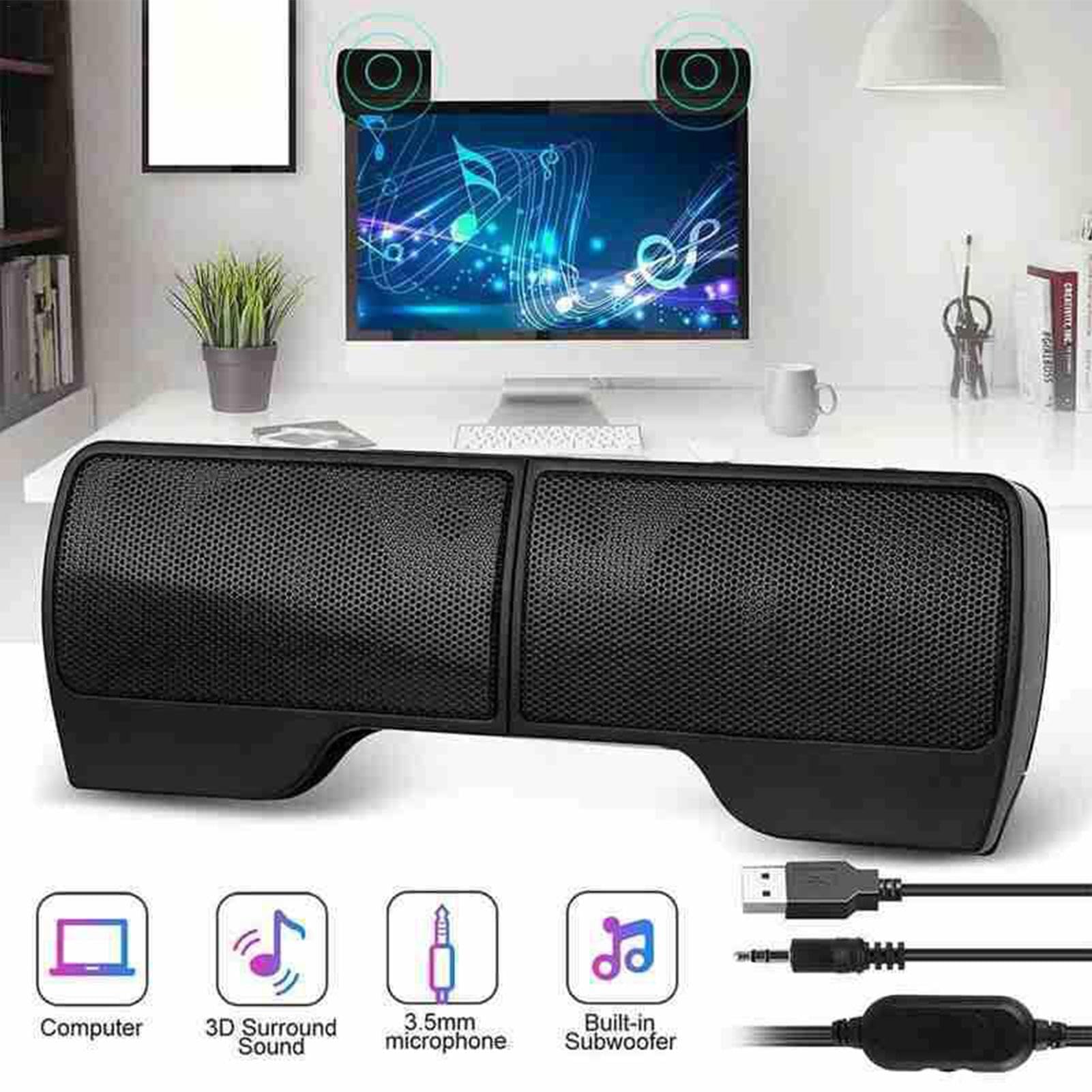 Premium USB Computer Speakers - Stereo Sound Clip-On External Speakers for Desktop, Laptop & Monitor | Portable Audio Accessories for Gaming, Work & Home Entertainment (Compatible with PC, Mac & Flat Screen TVs)