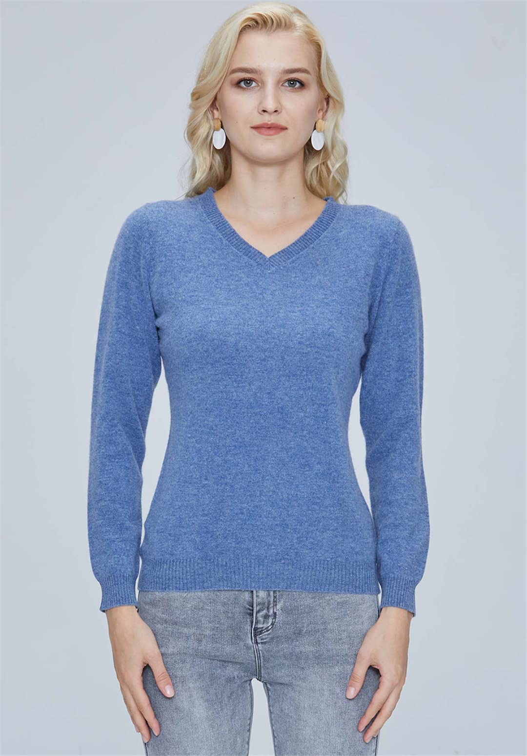 100% Merino Wool Women's V-Neck Sweater - Soft & Warm Knitted Pullover for Autumn Winter - Cozy Cashmere-Like Jumper for Women | Perfect for Office, Travel & Casual Outfits