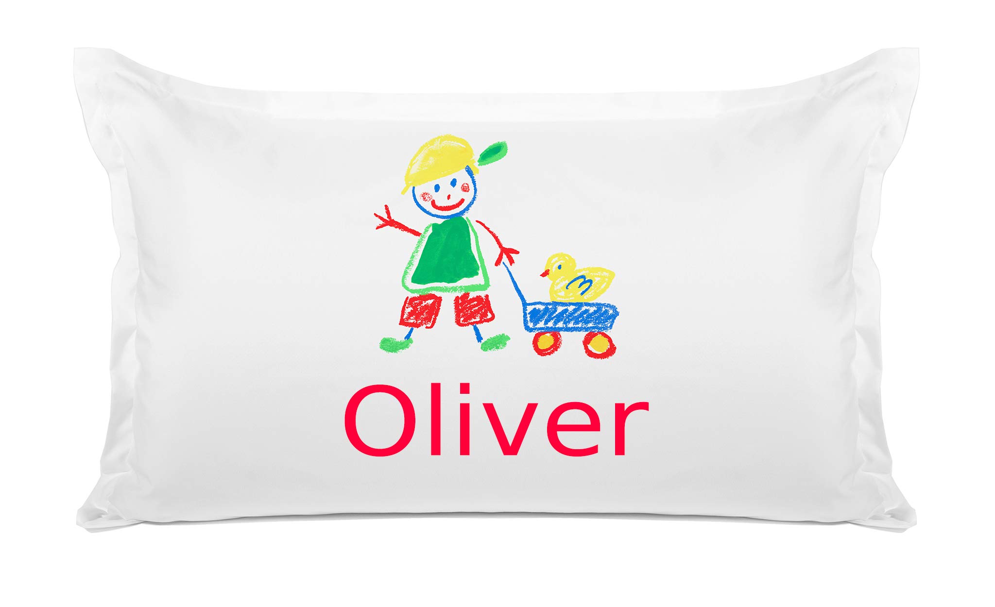 Personalized Di Lewis Kids Pillowcase - Colorful Boy & Duck Design - Hypoallergenic, Breathable, Anti-Wrinkle Cotton - 20x30 Standard Queen Size - Perfect for Boys' Bedrooms, Daycare, Sleepovers & Travel