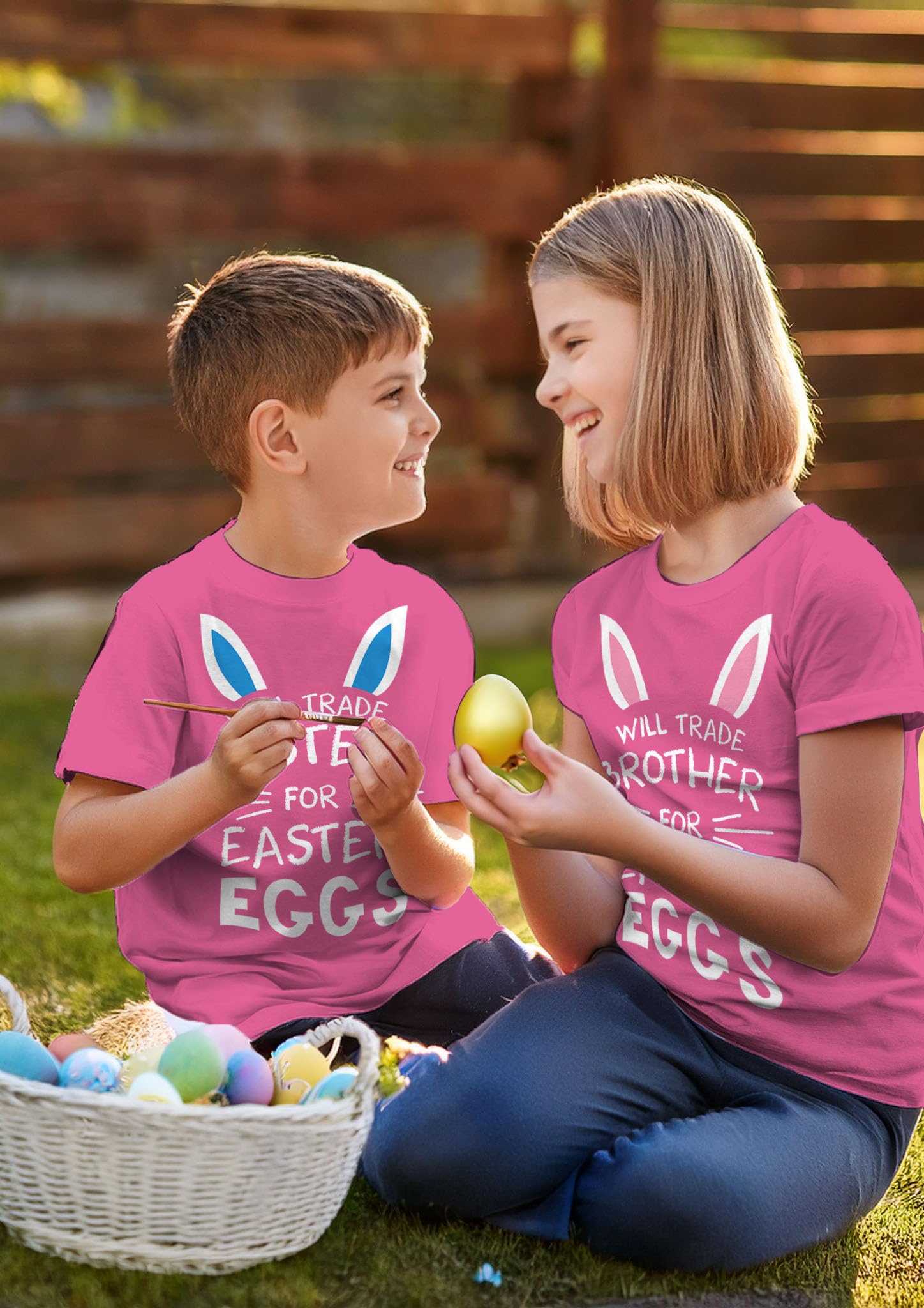 Funny Easter Egg Hunting Siblings T-Shirt for Toddler & Youth Boys Girls - Cute Brother Sister Matching Outfits for Easter Egg Hunt & Spring Family Activities