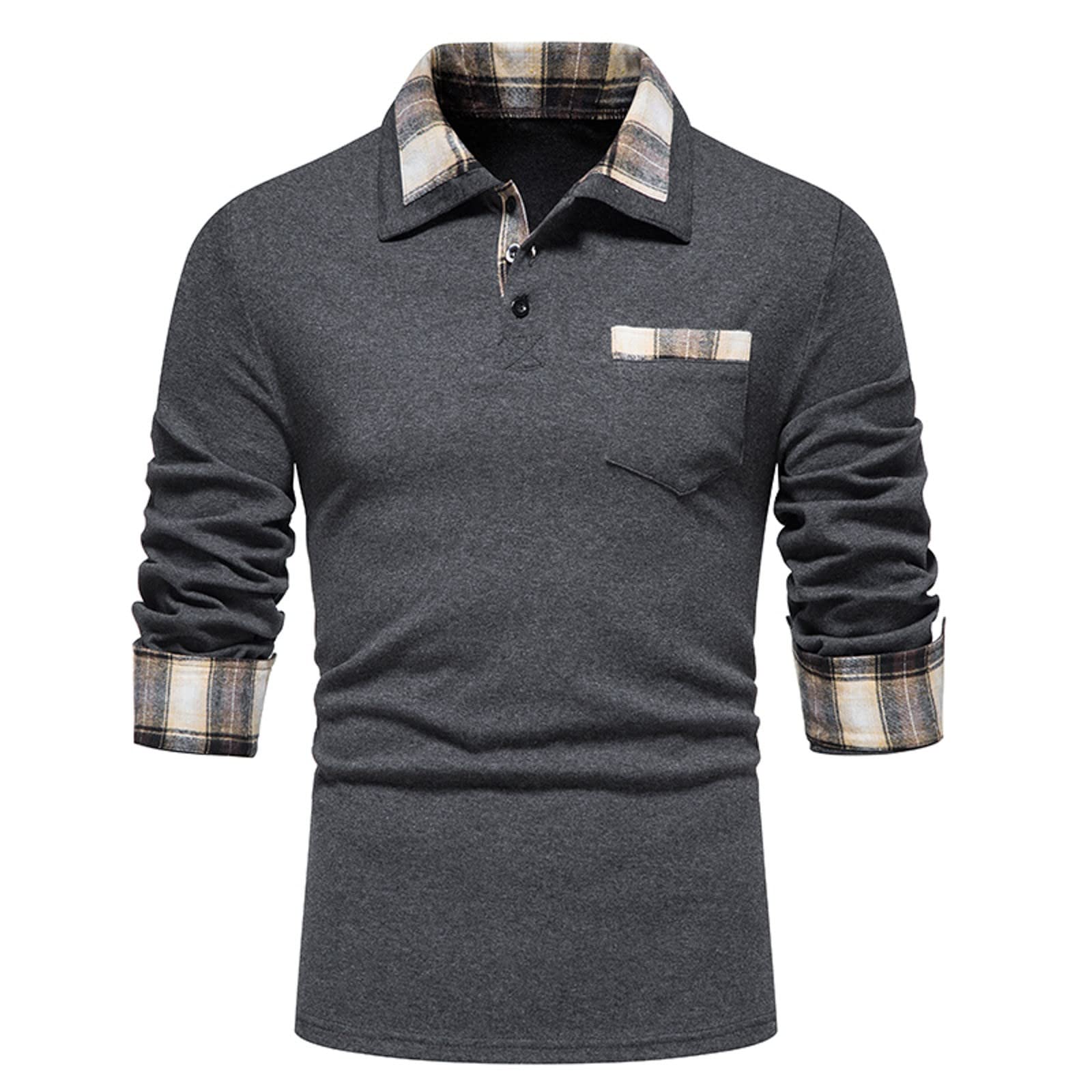 Stylish White Long Sleeve Plaid Shirt for Men - Casual Lapel T-Shirt for Spring & Summer | Perfect for Office, Dating & Outdoor Activities