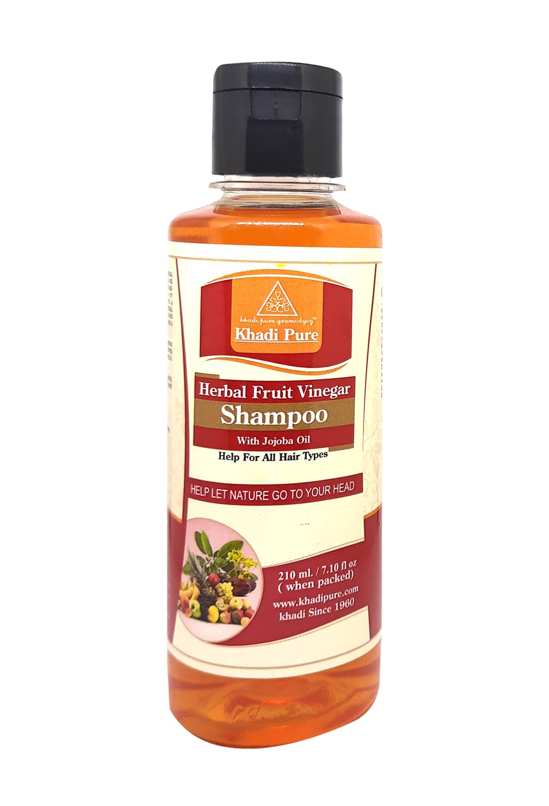 Khadi Pure Herbal Fruit Vinegar Shampoo with Jojoba Oil - 210ml | Natural Hair Cleanser for Dry, Damaged Hair | Perfect for Daily Use & Scalp Care