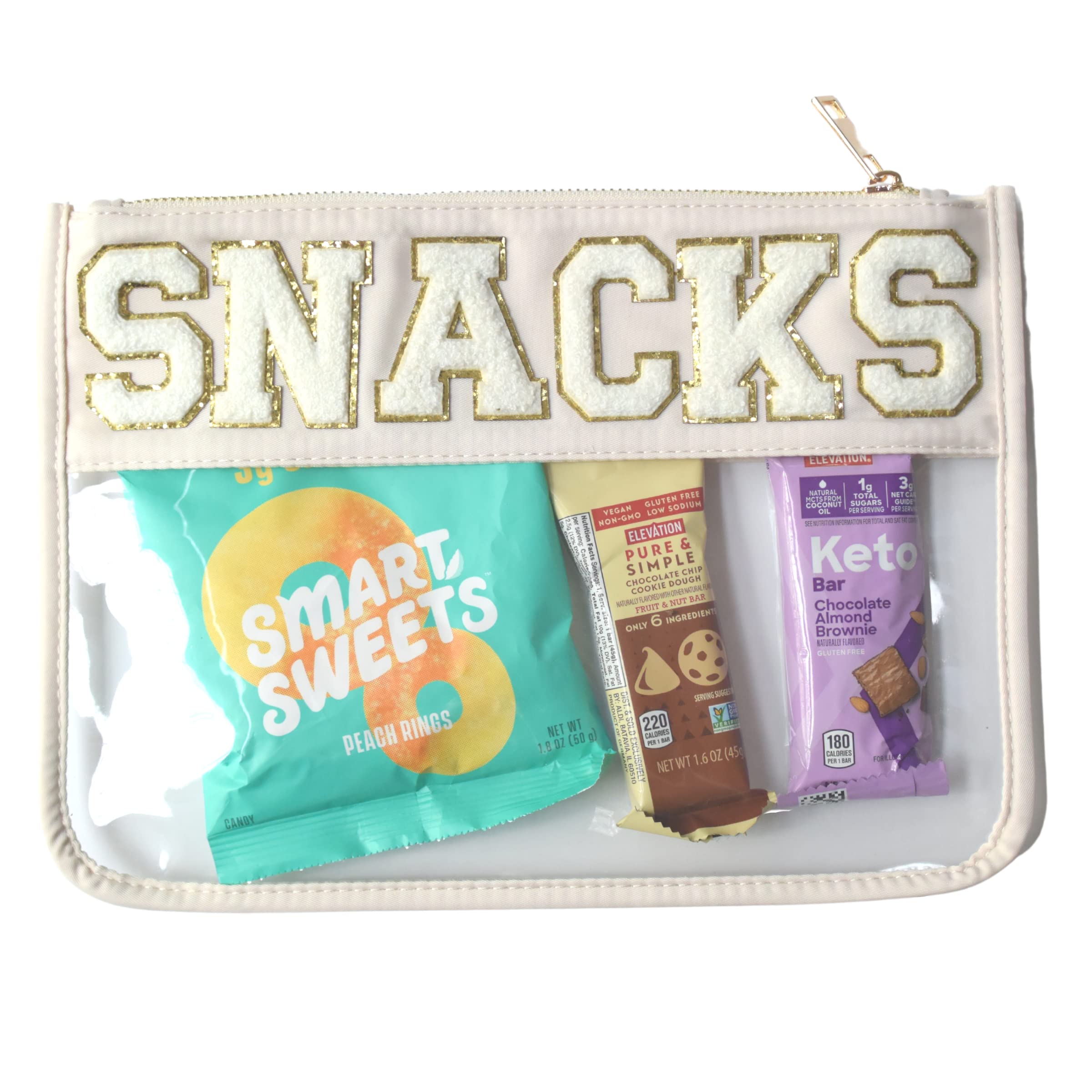 Personalized Clear Pouch with Varsity Patches - Travel Makeup & Snack Bag for School & Outings