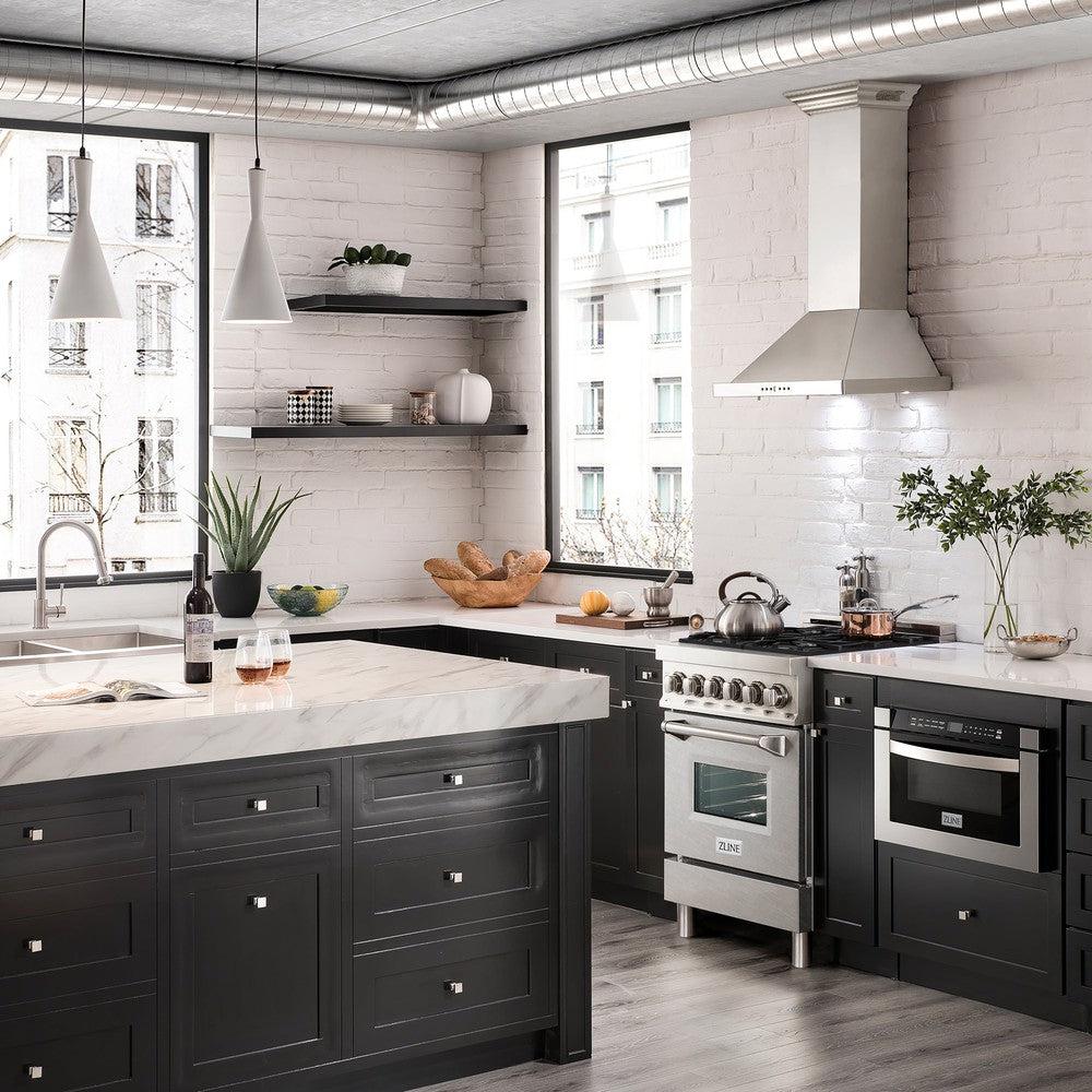 ZLINE 24 Inch 2.8 Cu. Ft. Dual Fuel Range - Stainless Steel Gas Cooktop with 4 Burners & Electric Convection Oven - Satin Stainless Steel Door (RA SN 24) - Perfect for Modern Kitchens & Professional Cooking
