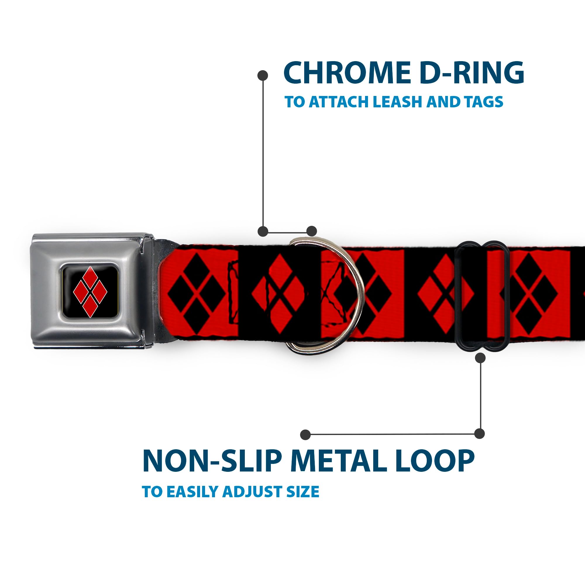 Buckle-Down Harley Quinn Diamond Blocks Dog Collar - 1.5
