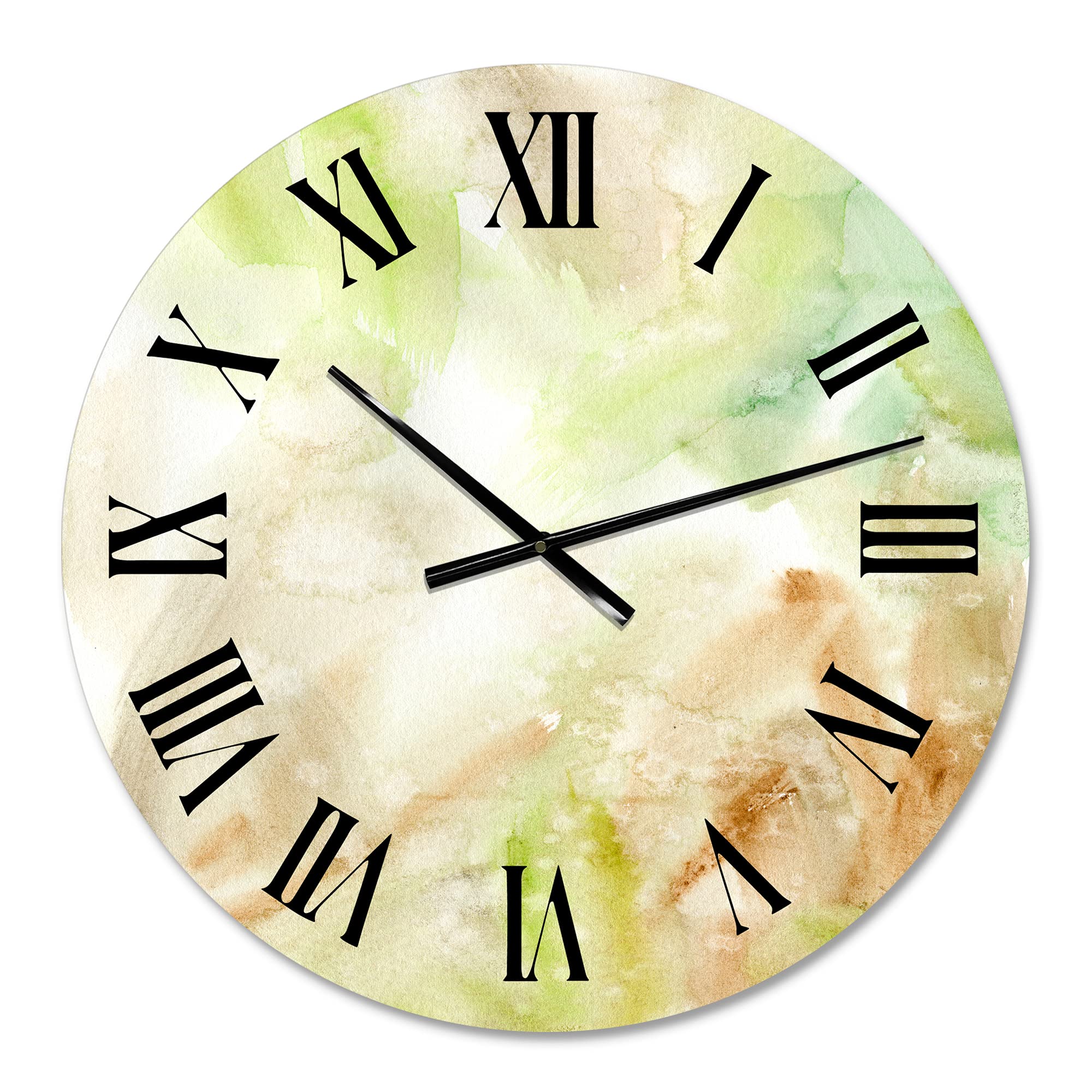 DesignQ Modern Wall Clock - Pastel Abstract with Green, Brown & Beige Spots - Large Fractal Wall Clock for Home & Office Decor - Perfect for Living Room, Bedroom or Workspace
