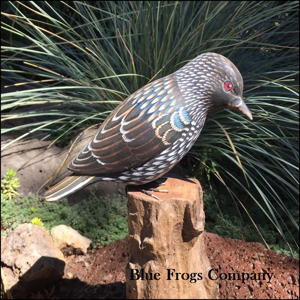 Blue Frogs Company Handcrafted Starling Bird Sculpture #B100 - Elegant Home Decor for Living Room, Office & Garden