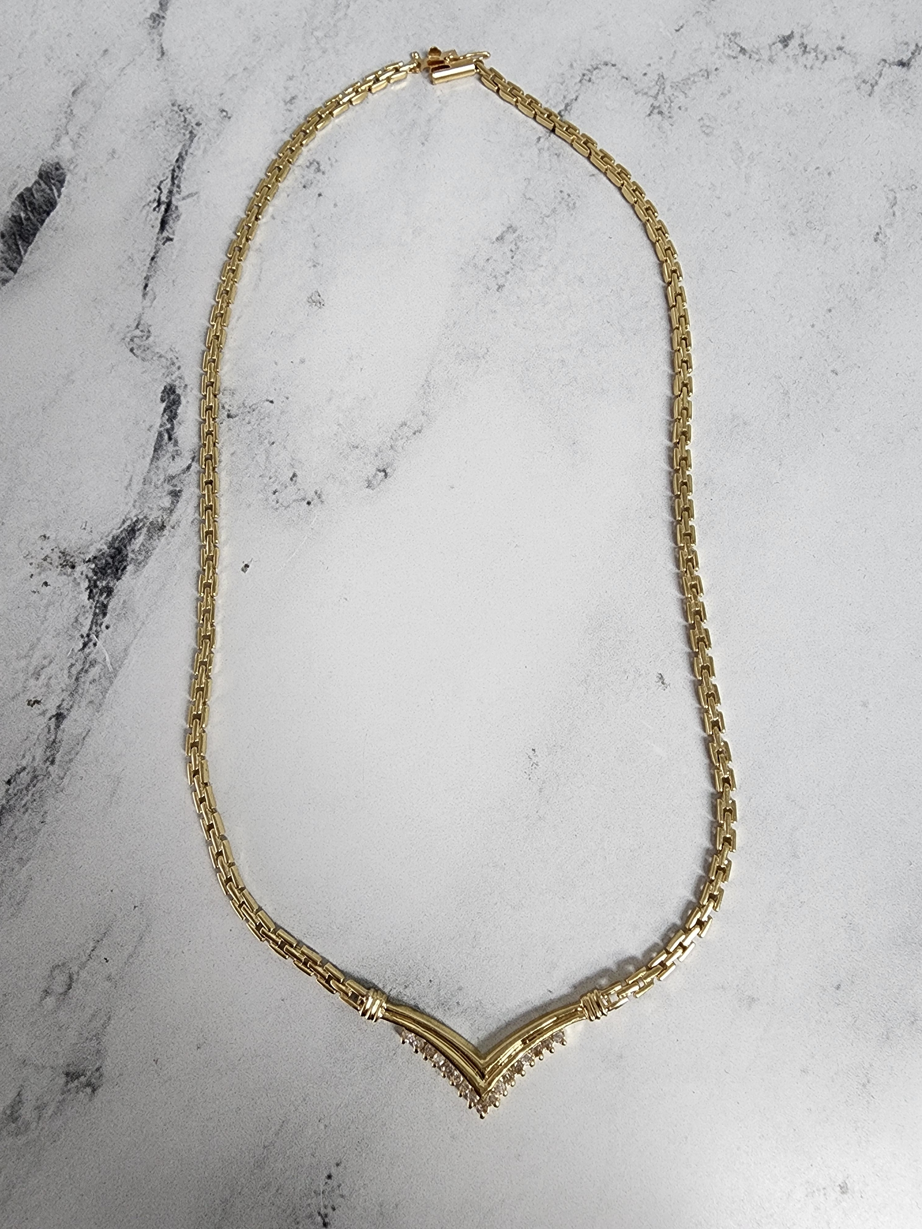 14k Yellow Gold Diamond Chevron Necklace for Women - Elegant Layering Jewelry for Weddings, Parties & Everyday Wear