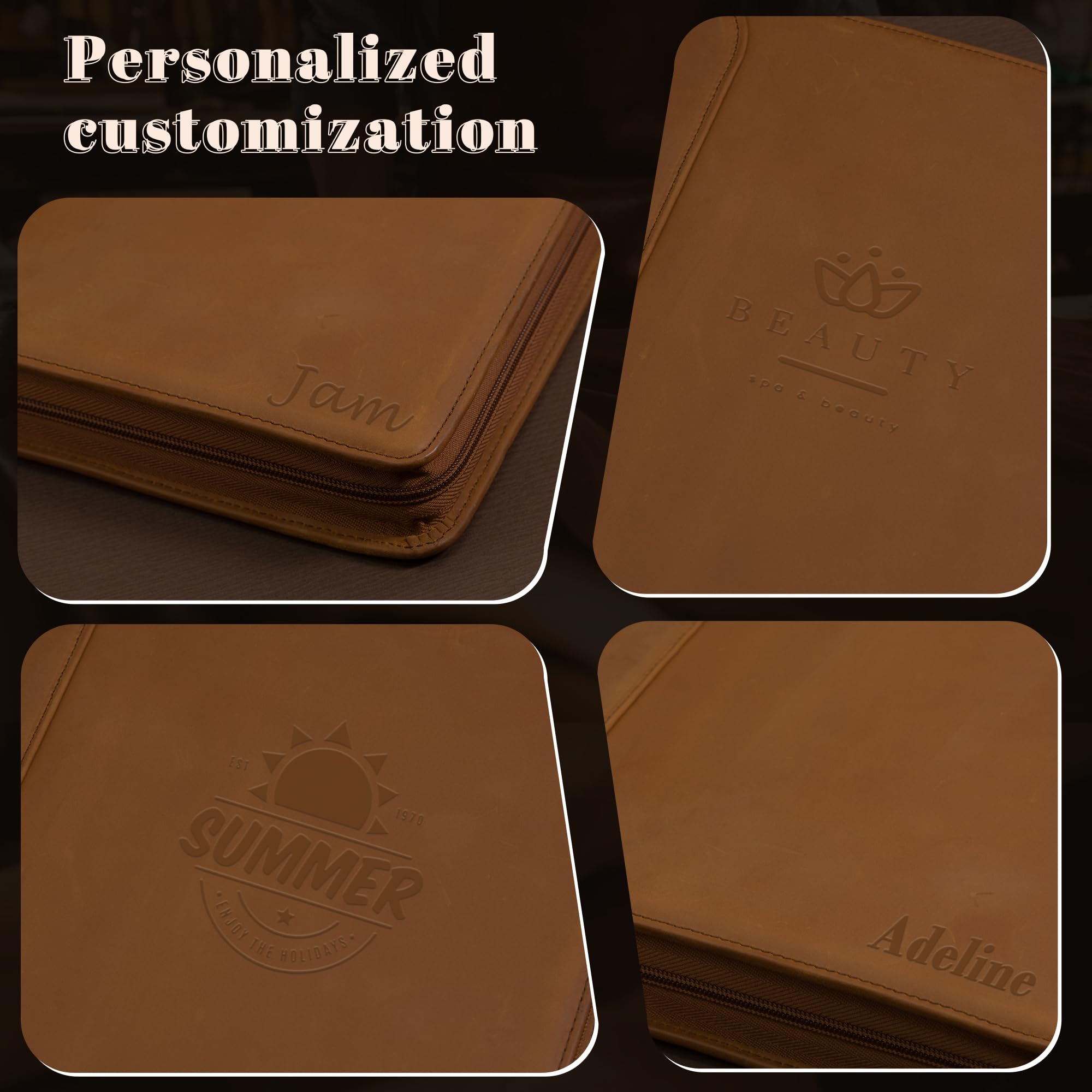 Personalized Leather Portfolio Binder for Men & Women - Free Name Engraving, Custom 3-Ring Zippered Business Organizer, Handmade Professional Padfolio Folder (Brown) - Perfect Office Gift for Executives & Graduates