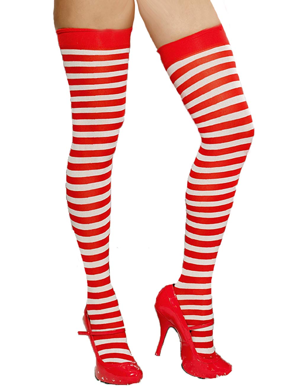 Sexy Festive Striped Christmas Thigh High Stockings - Red & White Holiday Stockings for Women (One Size Fits Most) | Perfect for Christmas Parties, Gifts & Festive Outfits