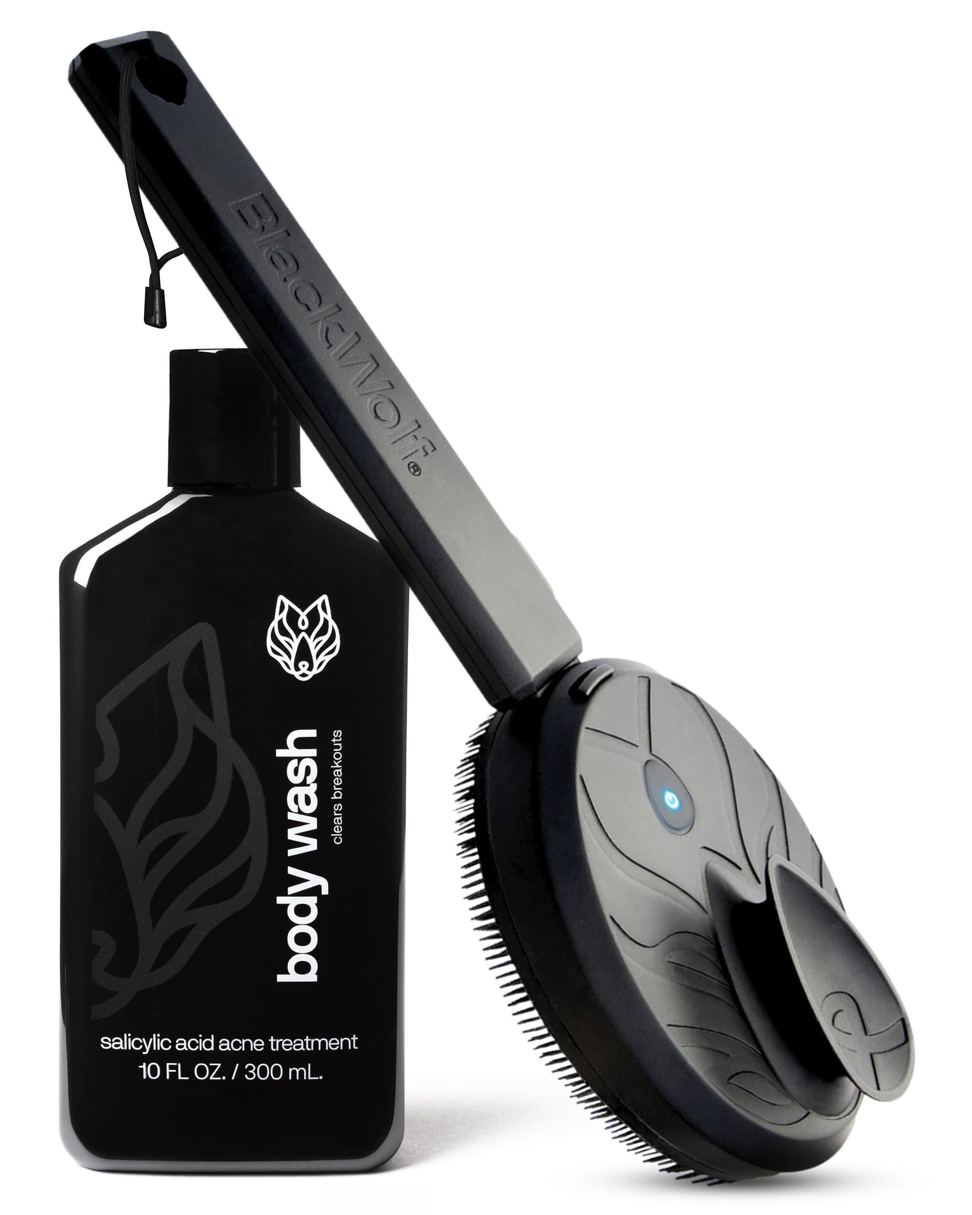 Black Wolf Body Wash & Sonic Scrubber Pro Kit for Men - Charcoal Powder Shower Gel with Vibrating Face & Body Brush, Waterproof Massage Brush & Salicylic Acid Body Wash for Deep Cleansing & Rich Lather | Perfect for Shower, Gym & Post-Workout Skincare Routine