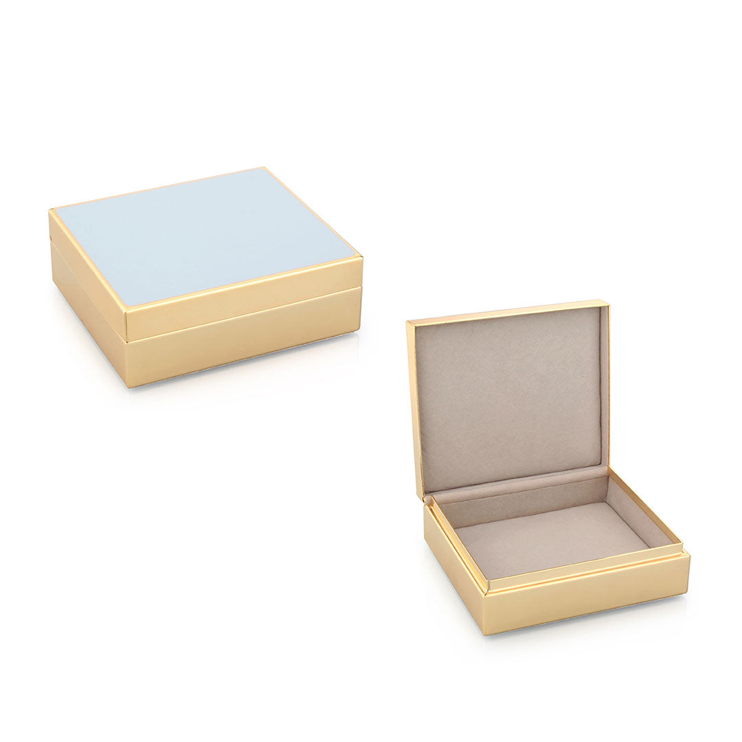 Elegant Powder Blue Enamel & Gold Plated Trinket Jewelry Box - Perfect for Storing Rings, Necklaces & Keepsakes | Home Decor & Gift Idea