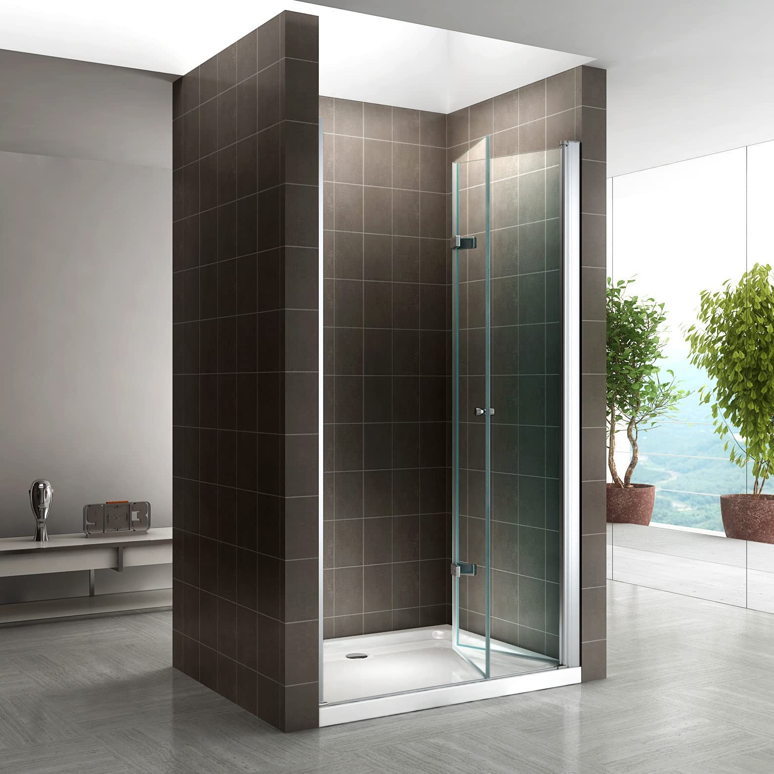 Frameless Single Folding Shower Door Enclosure - 6mm ESG Tempered Safety Glass - Clear Glass Bathroom Upgrade for Small Spaces - Perfect for Apartments, Tiny Homes & Modern Bathrooms