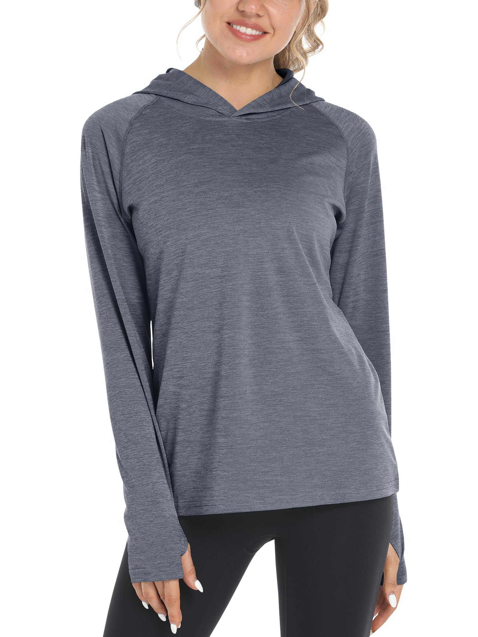 TACVASEN Women's UPF50+ Sun Protection Long Sleeve Hiking Shirt - Lightweight Athletic Hoodie for Summer Outdoor Activities (Dark Grey) - Perfect for Hiking, Camping & Beach Wear