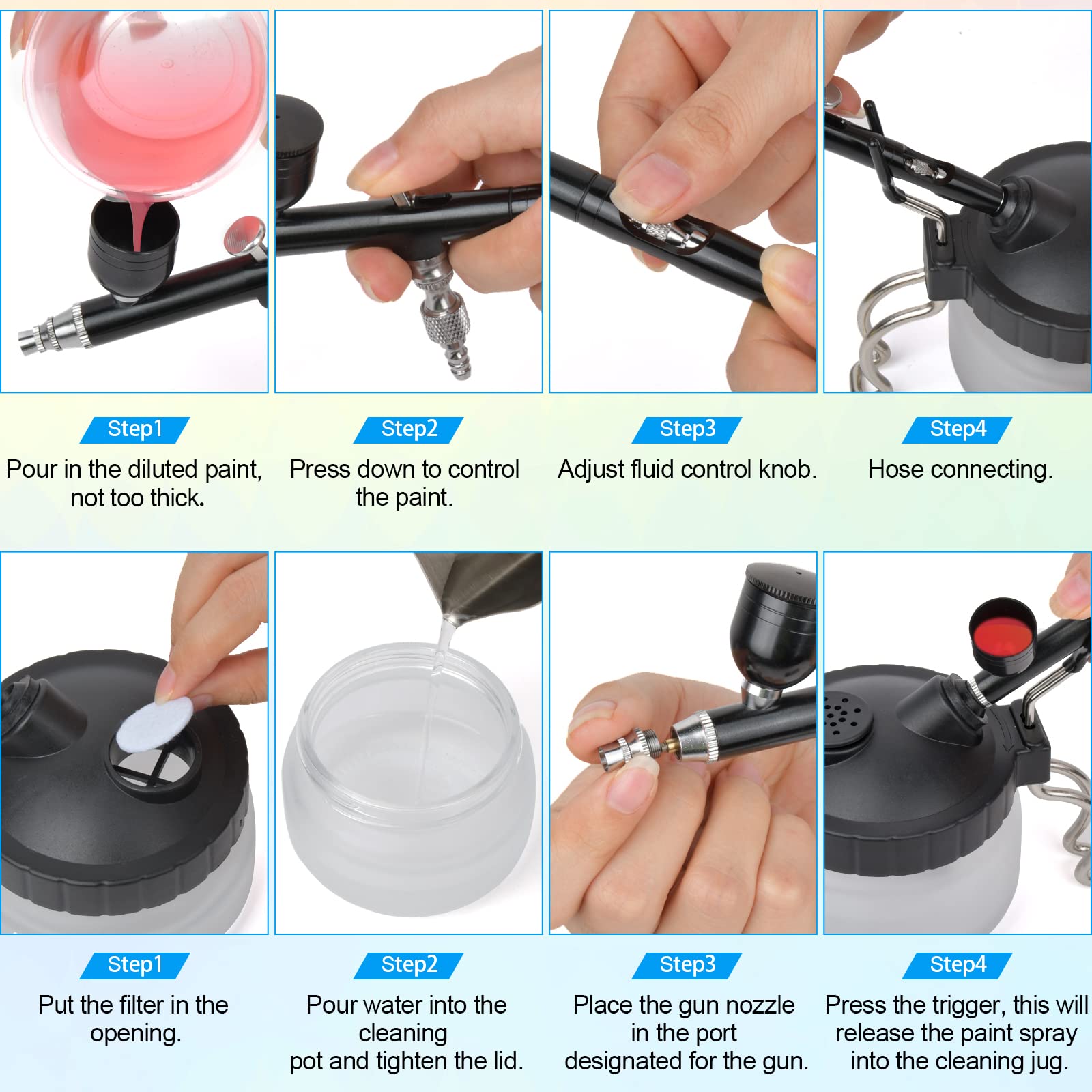 Professional Airbrush Kit with 0.3mm Needle - Dual Action Gravity Feed Spray Gun, Cleaning Pot & Holder - Perfect for Cake Decorating, Makeup Artistry, Model Painting, Nail Art & Tattoo Design - Ideal for Artists, Bakers & DIY Enthusiasts