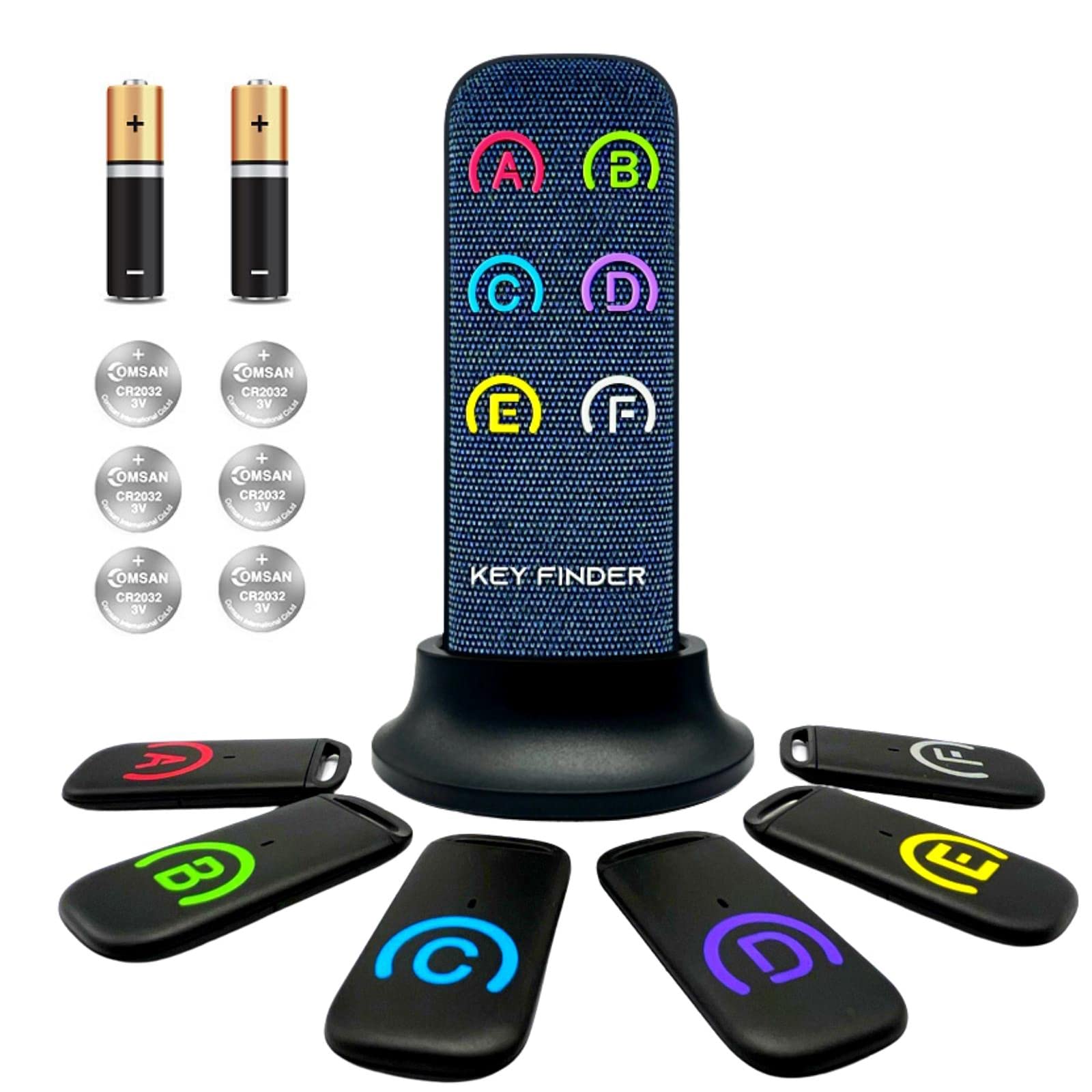 EIRIX Key Finder Locator - Slim Remote Key Tracker with 80dB Alarm, 131ft Range, LED Flashlight - Includes 1 RF Transmitter & 6 Receivers - Perfect for Finding Lost Keys, Wallets & Valuables at Home or Travel