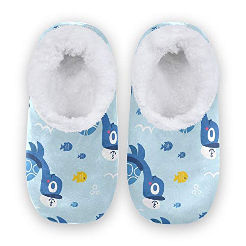 Cozy Coral Fleece House Slippers for Women & Men - Fish & Turtle Design Non-Slip Indoor Shoes (US 11-12) - Perfect for Relaxing at Home, Lounging & Keeping Feet Warm in Winter