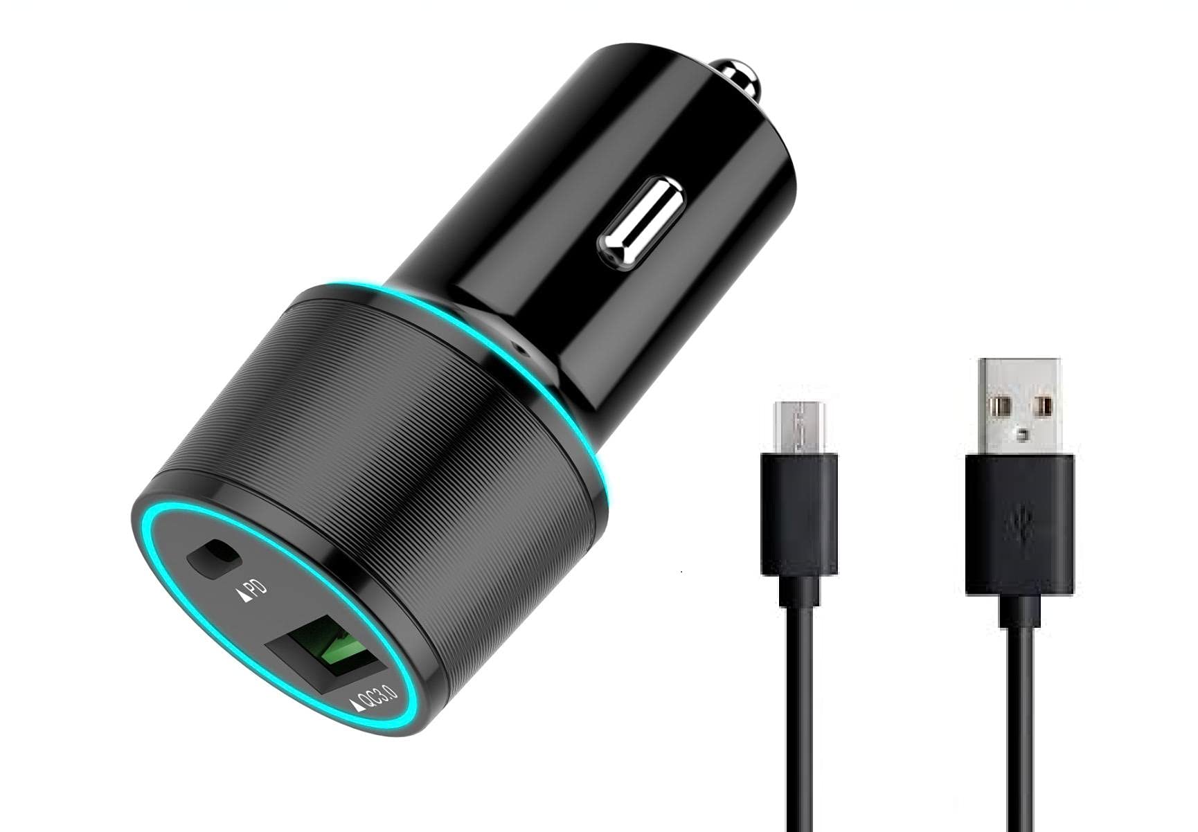 UrbanX 21W Fast Car Charger with PD 3.0 & USB A to Micro USB Cable - Compatible with Realme C15 & Most Smartphones - Quick Charge for Cars & Trucks (3.3FT/1M, Black) - Perfect for Road Trips & Daily Commutes