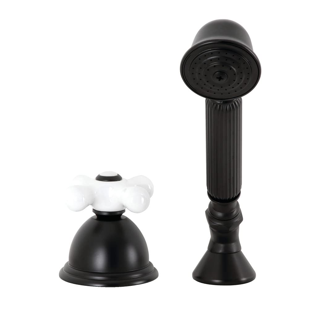 Kingston Brass KSK3350PXTR Vintage Matte Black Deck Mount Hand Shower with Diverter - Roman Tub Faucet Accessory 3.06
