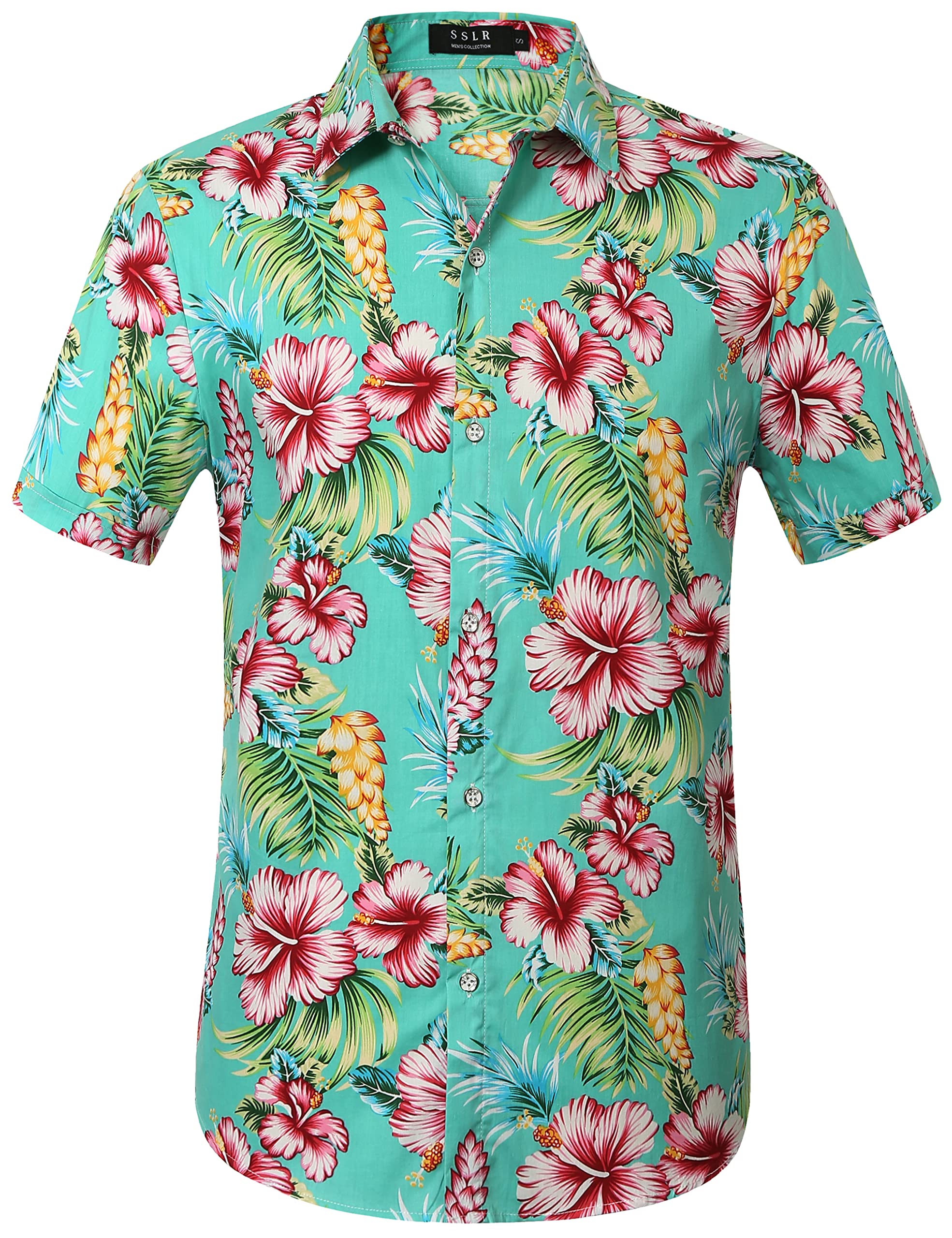 Men's Hawaiian Shirt - SSLR Casual Short Sleeve Button Down Shirt for Summer Beach Vacation, Luau Party & Tropical Outfit | Lightweight Breathable Fabric