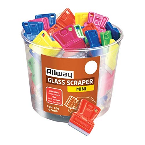 ALLWAY TOOLS GSM100 Mini Glass Scraper - 200 Pack (100 Pieces per Bucket, 2 Buckets) - Perfect for Window Cleaning, Auto Detailing & DIY Home Projects