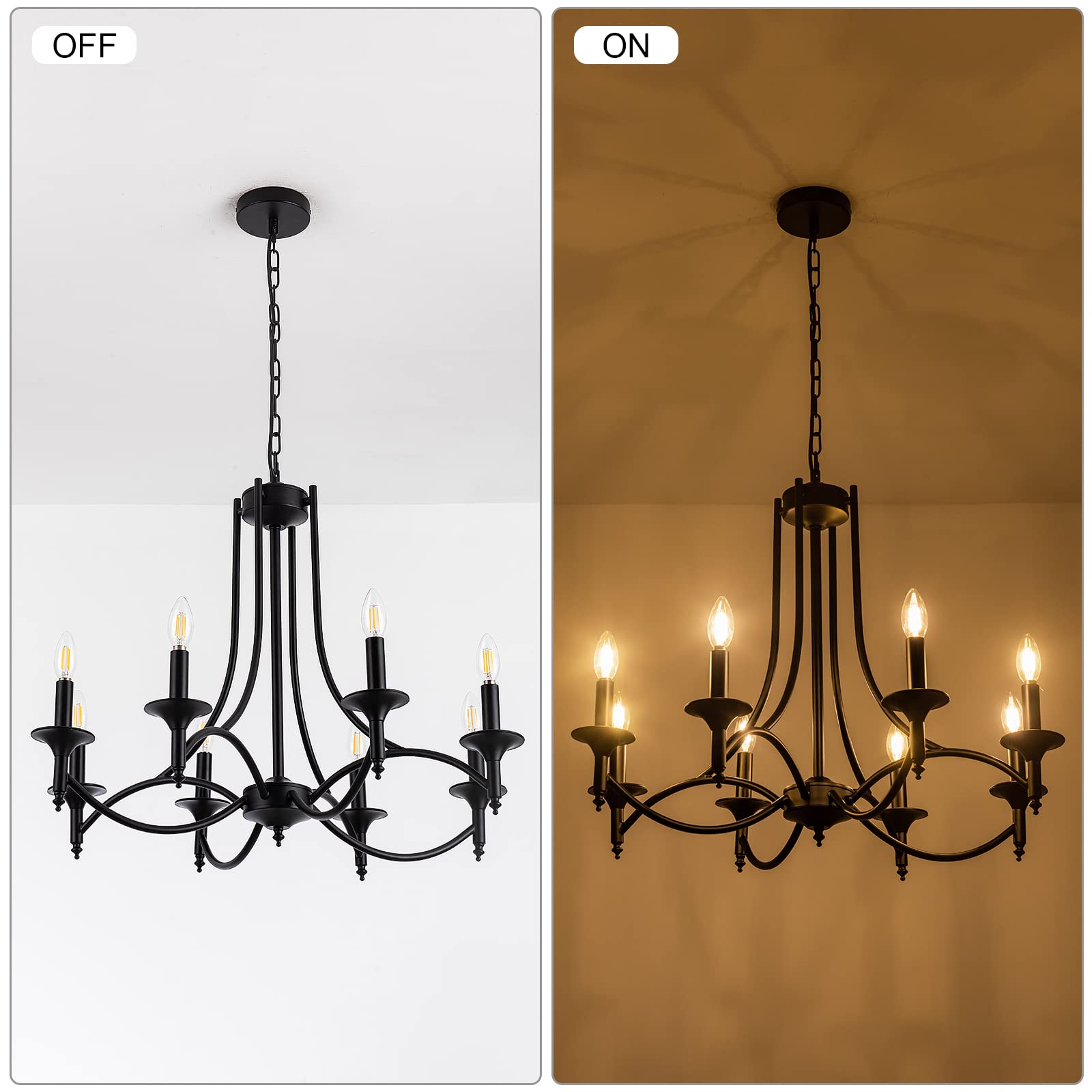 8-Light Black Iron Farmhouse Chandelier - Industrial Candle Pendant Light Fixture for Dining Room, Living Room, Bedroom & Kitchen Island | Rustic Ceiling Lighting for Modern Homes, Restaurants & Wedding Venues