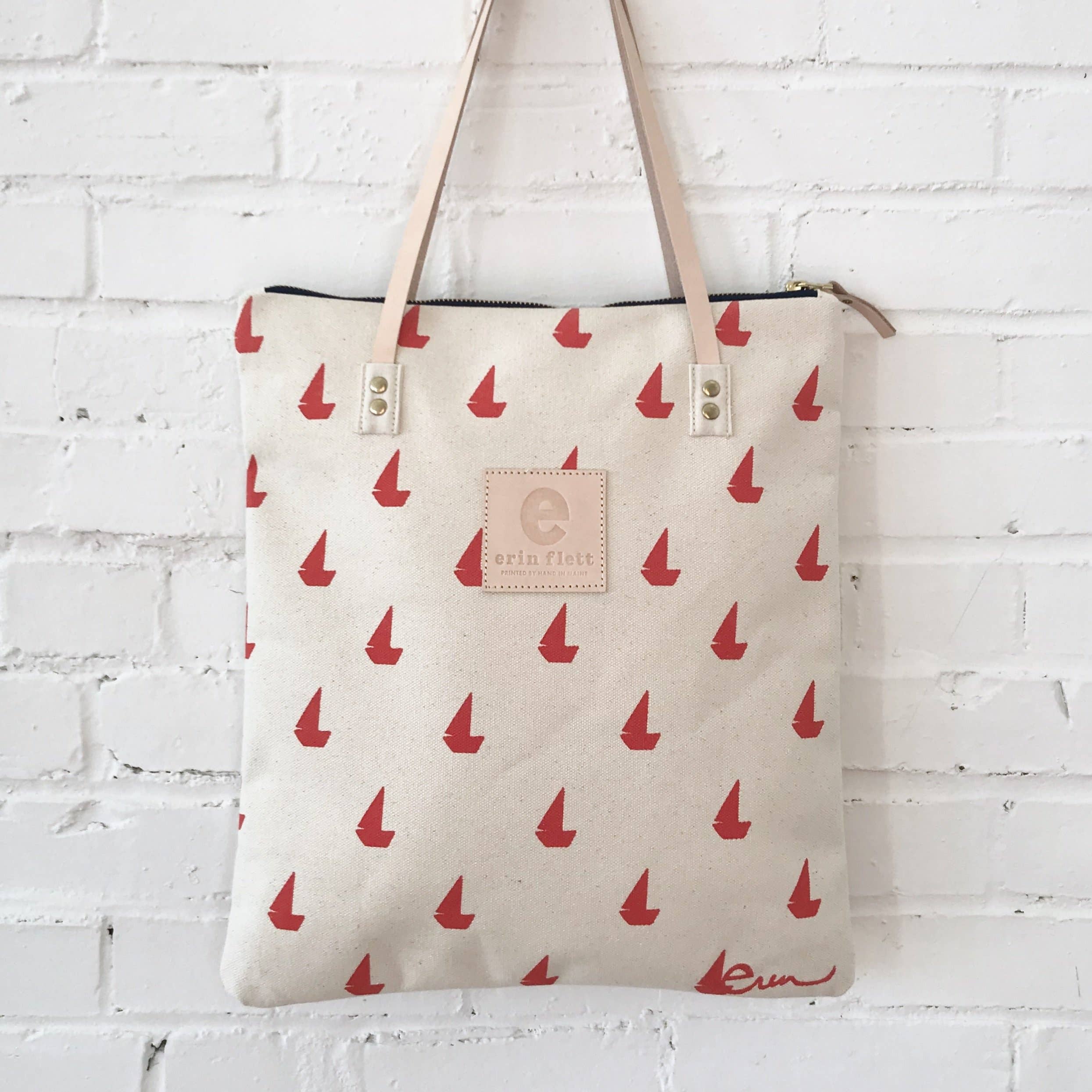Erin Flett Crew Sailboats Mod Tote Bag - Stylish Nautical Canvas Beach Tote for Women - Perfect for Summer Travel, Grocery Shopping & Beach Day Essentials