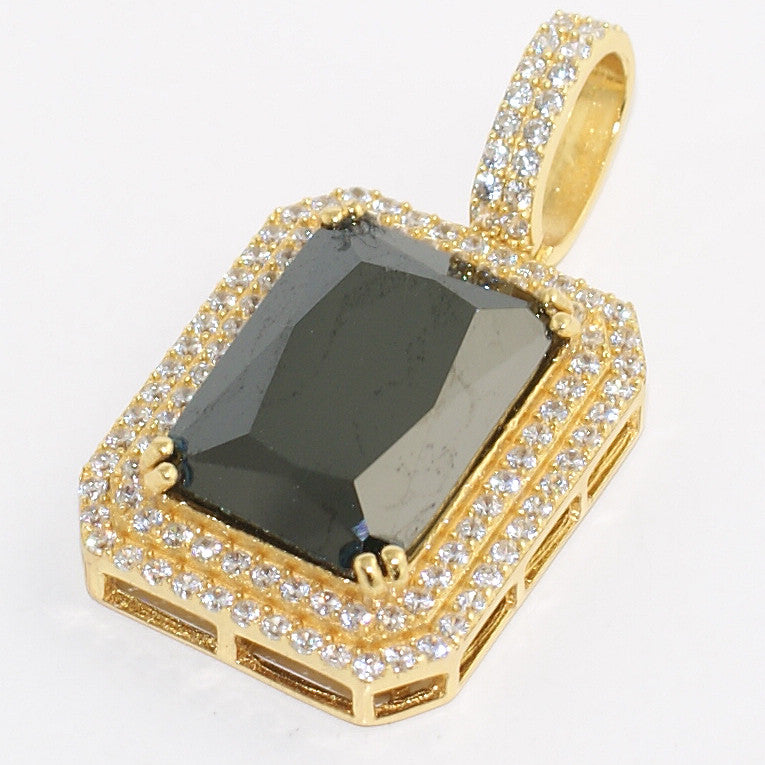 Black Stone Gold 925 Sterling Silver 2 Row Iced Out Pendant Necklace for Men & Women - Perfect for Parties, Gifts & Everyday Fashion