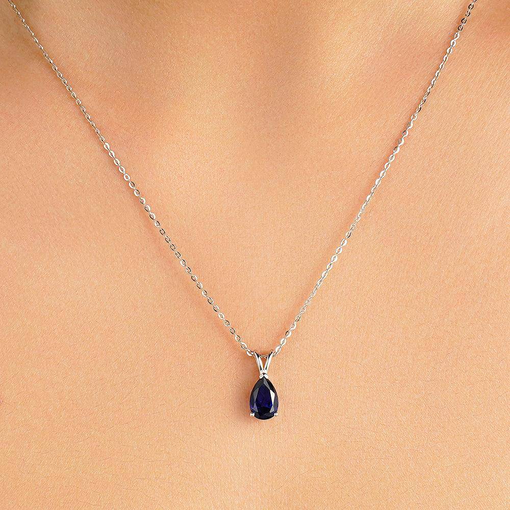 1.5 Carat Pear-Shaped Blue Sapphire Solitaire Pendant Necklace - Elegant Jewelry Gift for Women, Perfect for Weddings & Special Occasions