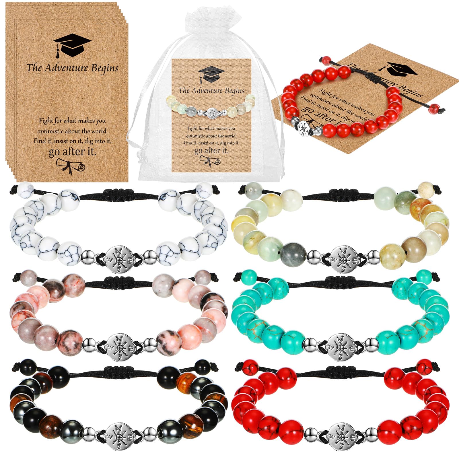 **12-Pack Graduation Compass Bracelets with Organza Gift Bag - Class of 2025 Adjustable Bracelet Set for High School Graduates - Perfect Graduation Gifts for Her & Him - Ideal for Commencement, Parties & Keepsakes**