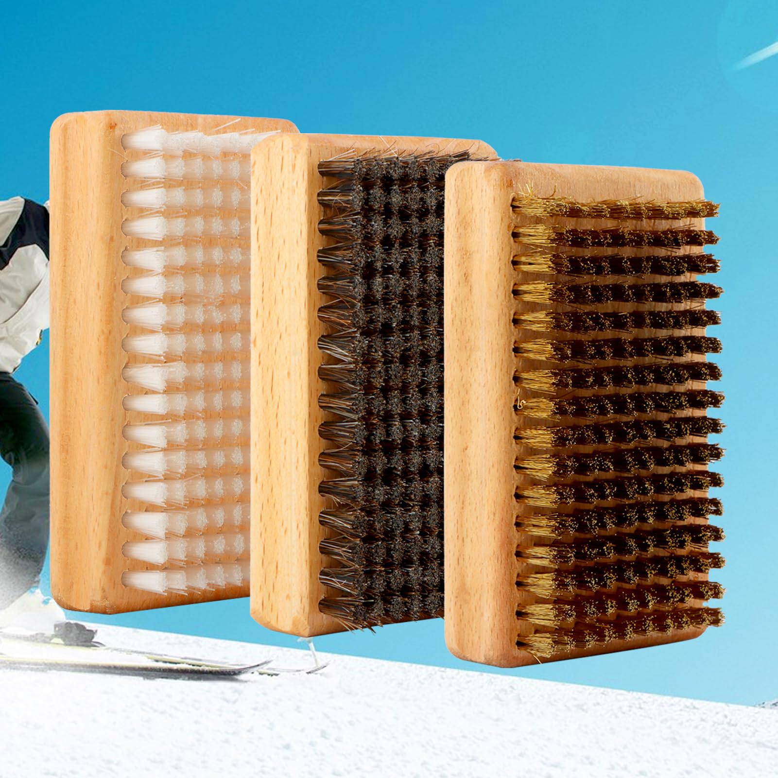 UXELY 3-Piece Ski & Snowboard Brush Set - Horsehair, Nylon & Brass Brushes (4.88x2.76 Inch) - Perfect for Waxing, Edge Cleaning & Snowboard Wall Mount Storage - Essential Ski Maintenance Tools for Winter Sports Enthusiasts