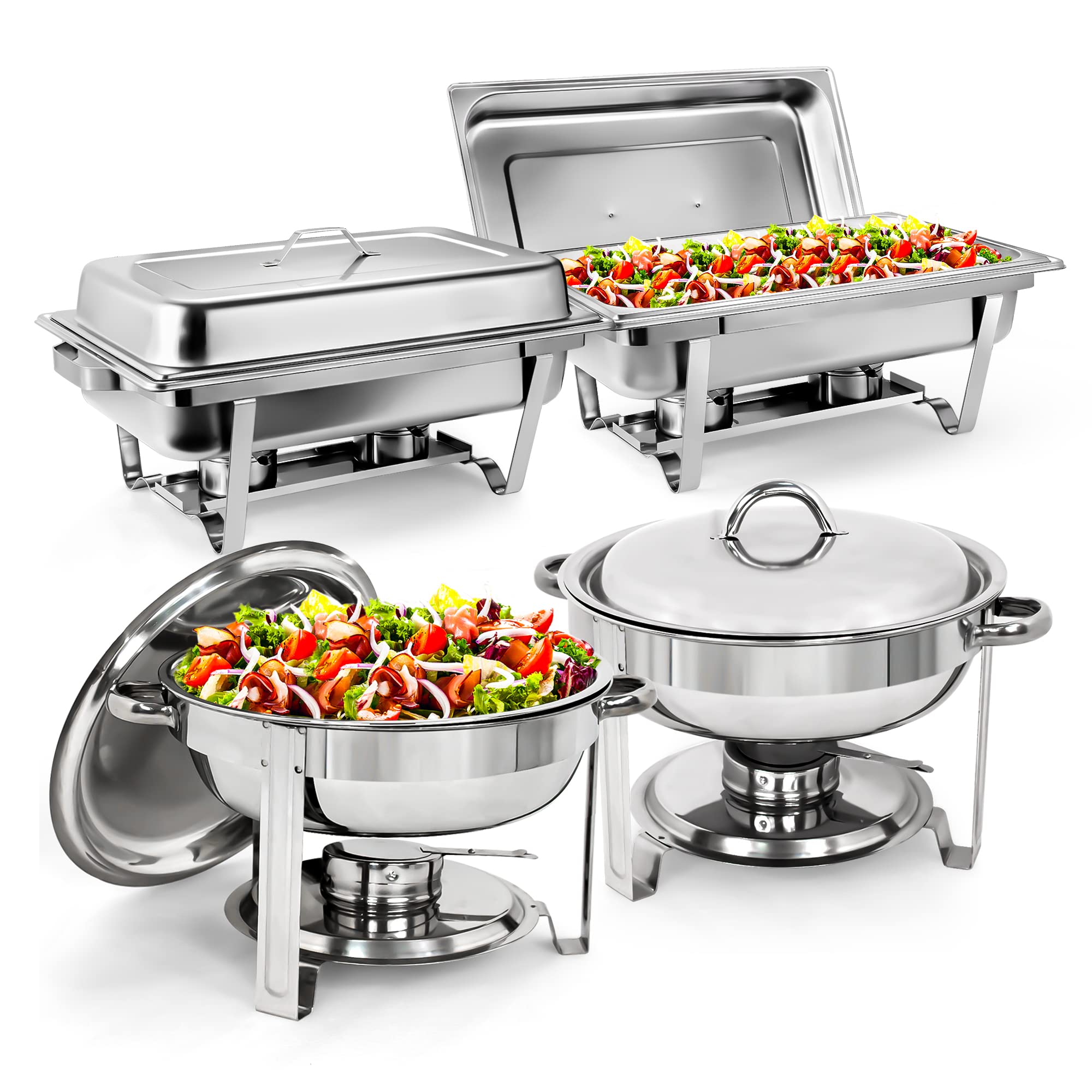 Premium Stainless Steel Buffet Chafing Dish Set of 4 - Nova Microdermabrasion Food Warmers with Water Pan & Fuel Holders for Catering, Parties, Weddings & Events - Keep Meals Hot for Buffet Serving