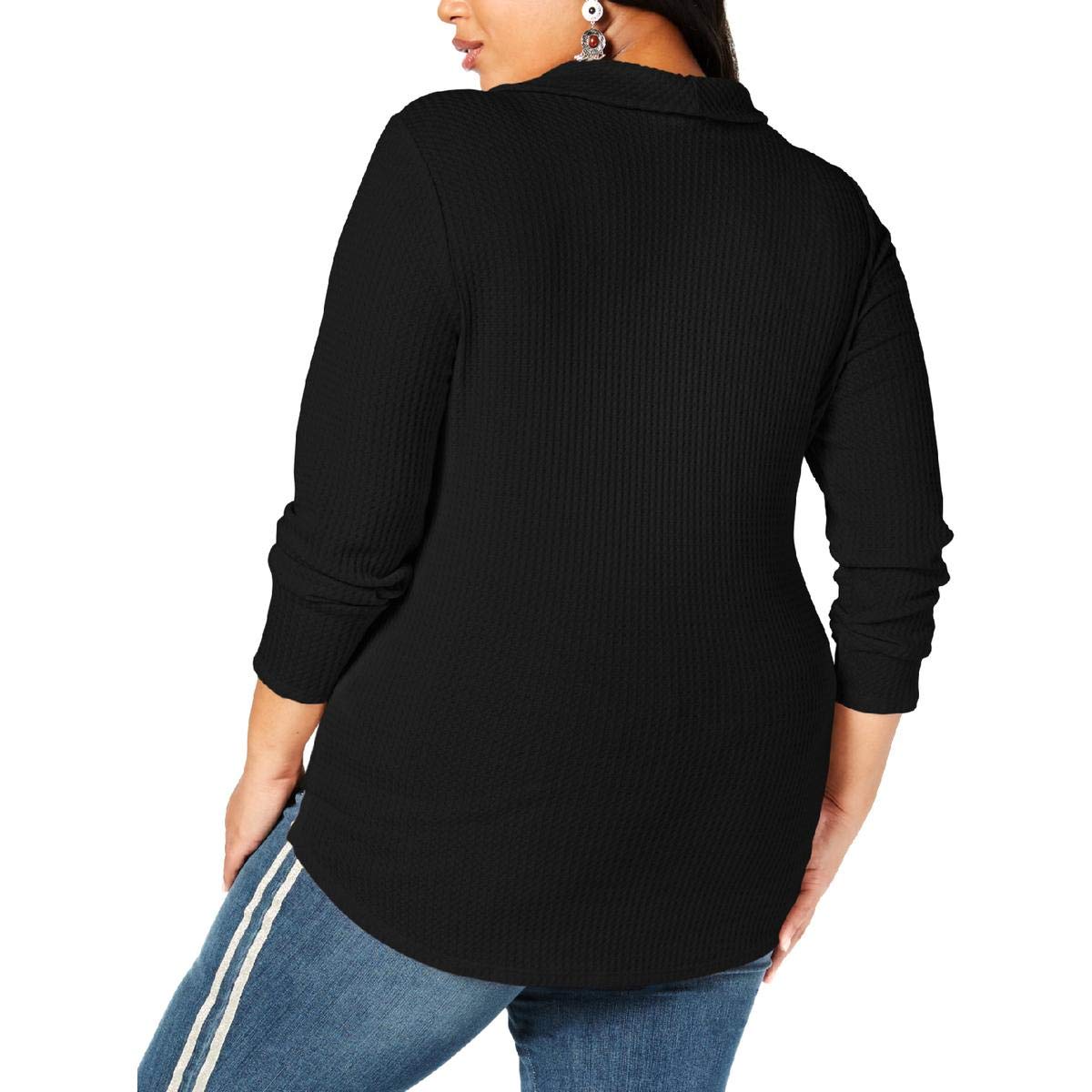 Style & Co. Women's Waffle Knit Pullover Blouse - Soft Casual Long Sleeve Shirt in Black, Plus Size 2X - Perfect for Work, Office, and Everyday Wear
