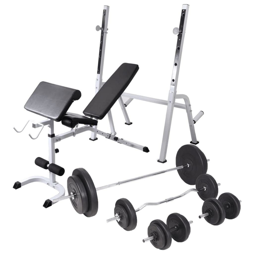 vidaXL Adjustable Steel Workup Bench with Weight Rack & 198.4lb Barbell Dumbbell Set - Home Gym Equipment for Full Body Workout - Strength Training & Weight Lifting for Men & Women - Perfect for Small Spaces & Home Fitness