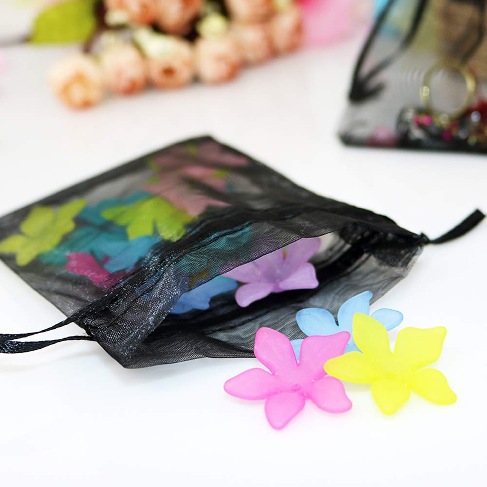 Stratalife 100PCS Black 5x7 Organza Drawstring Bags - Wedding Favor Bags, Jewelry Storage, Party Gift Bags | Perfect for Wedding Favors, Bridal Shower Gifts, Jewelry Packaging & Small Item Organization