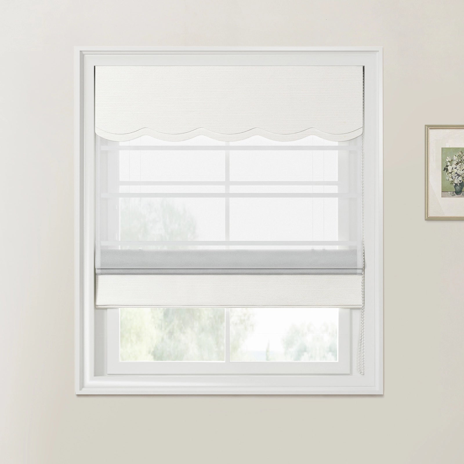 Custom Valanced Day & Night Roman Shade with Cord Lift - Blackout Window Treatment for Bedroom & Living Room