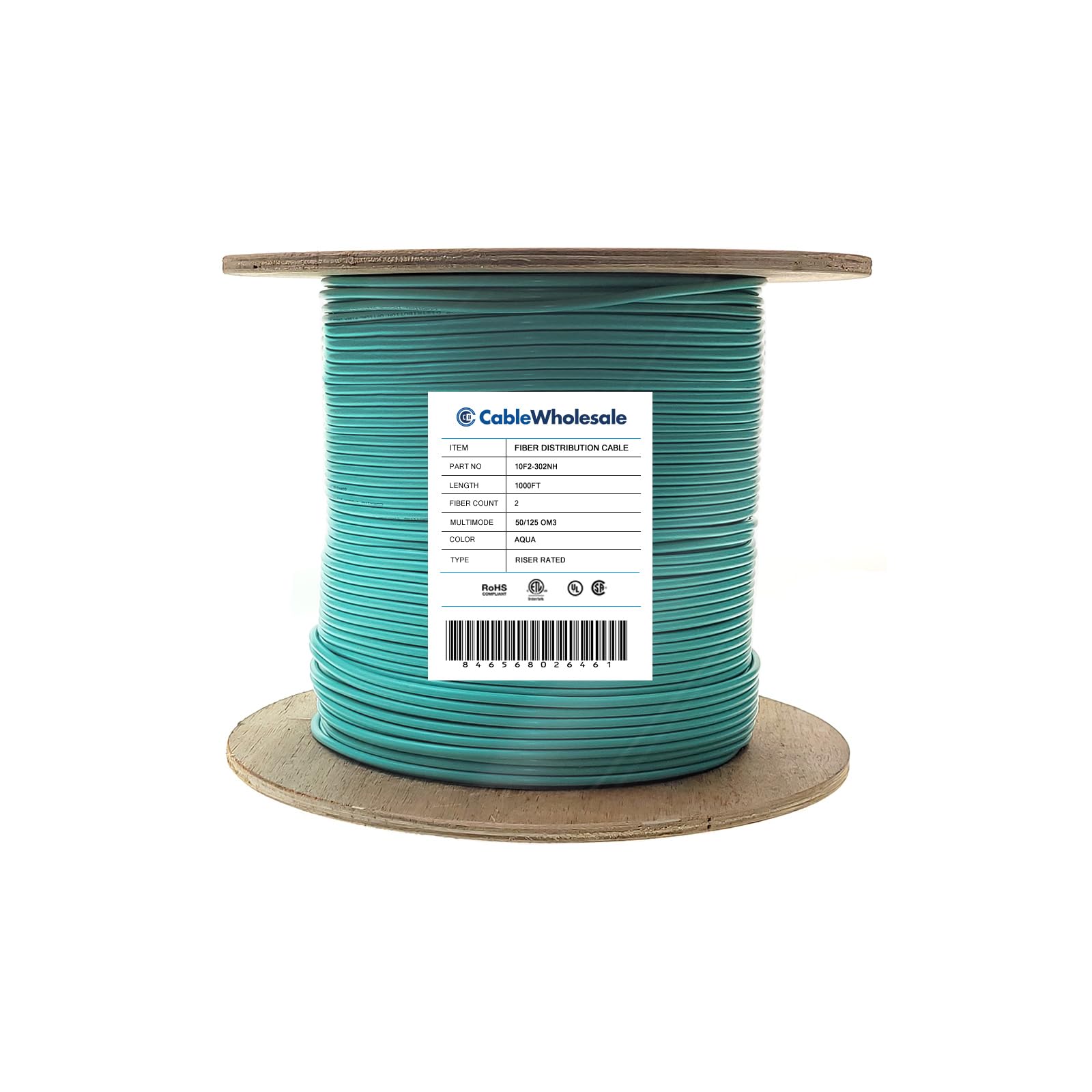 1000ft Aqua OM3 Multimode Fiber Optic Cable - 2 Fiber Indoor Distribution - 50/125μm - 10Gbps High Speed - Riser Rated (UL RoHS Certified) - Perfect for Data Centers, Server Rooms & Office Networking