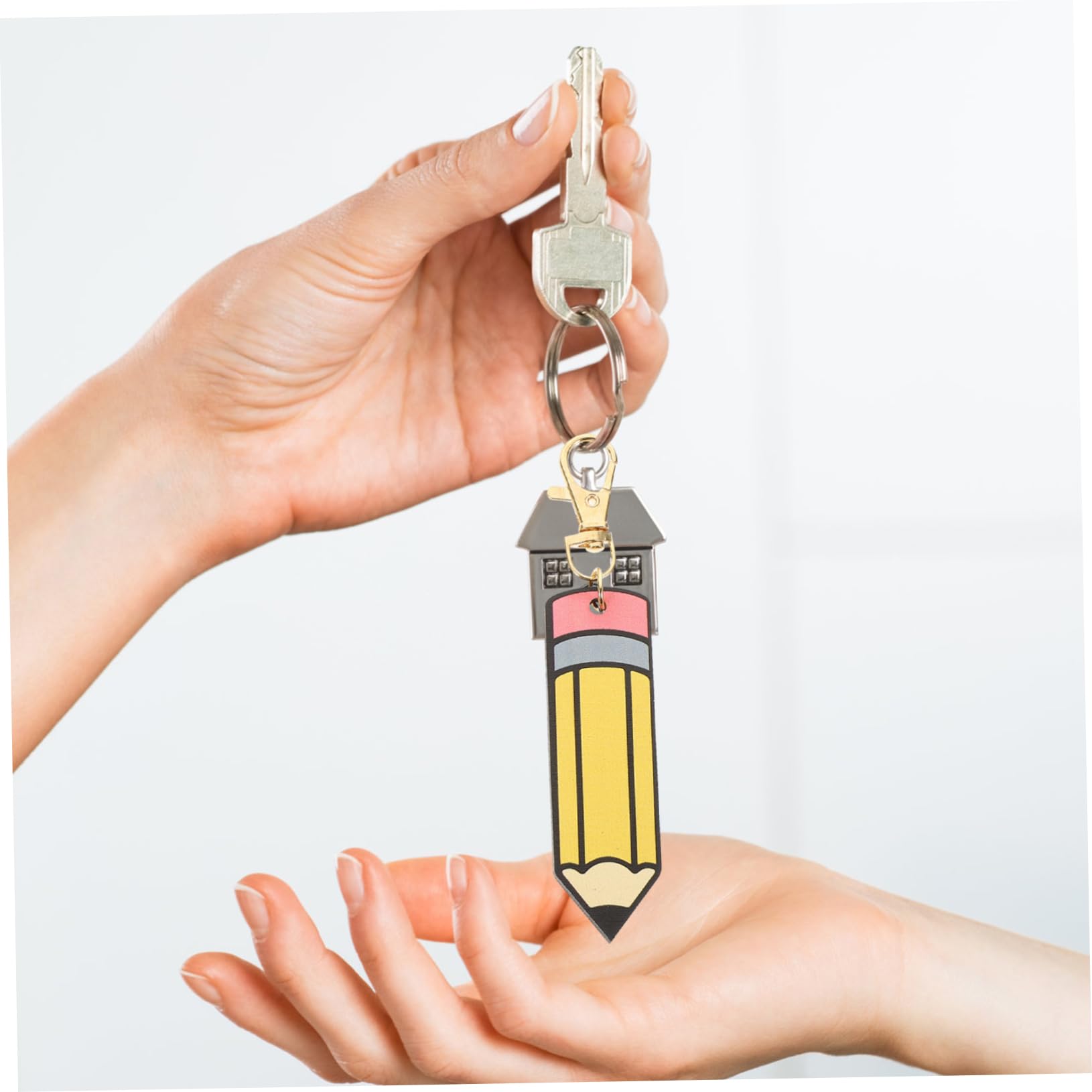 KICHOUSE Wooden Pencil Keychains - Bulk Pack of 12 Cute Mini Pencil Keyrings for DIY Crafts, School Supplies, Gifts & Office Decor - Unique Keychain Accessories for Backpacks, Laptops & Keyrings