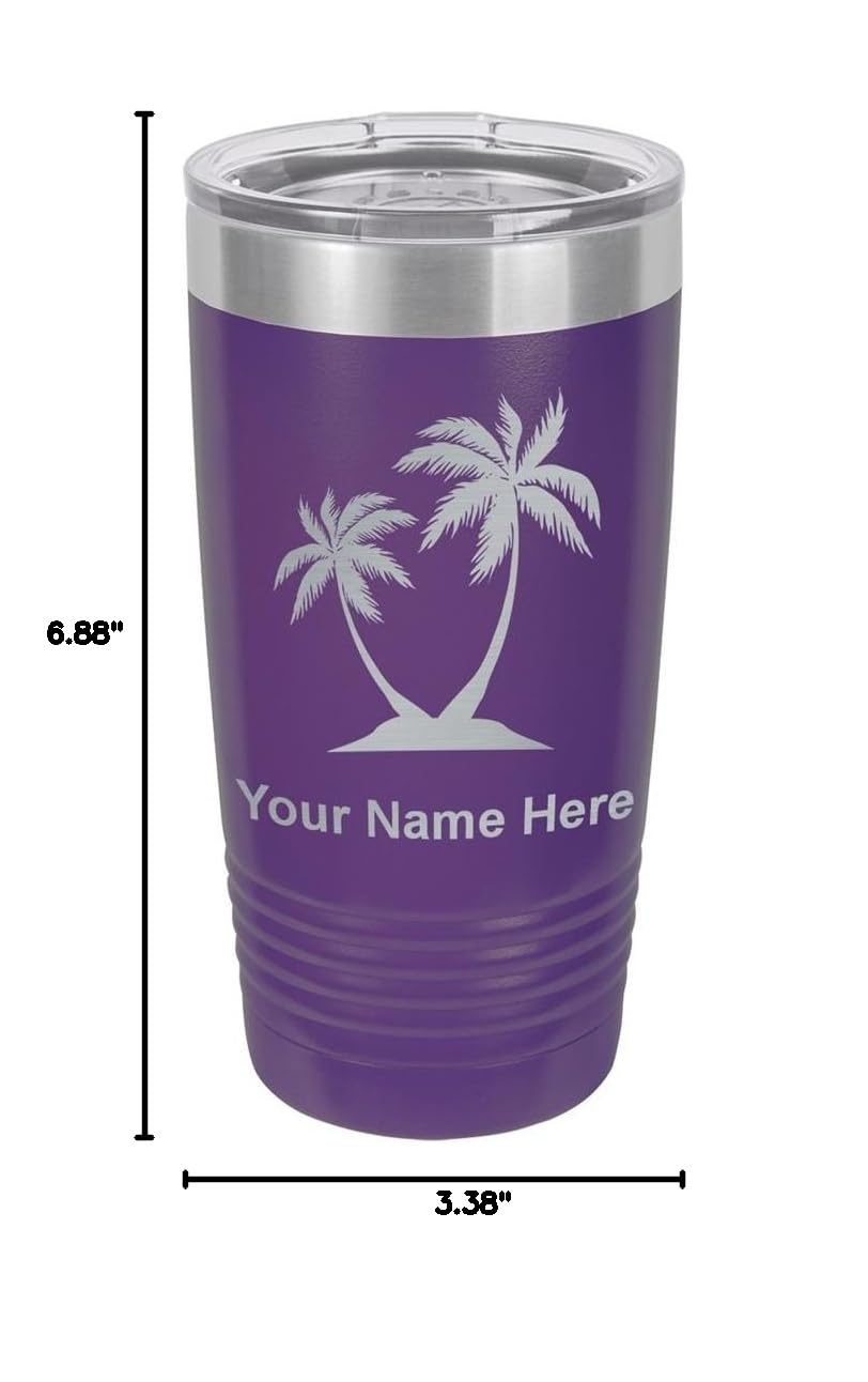 LaserGram 20oz Vacuum Insulated Stainless Steel Tumbler Mug with Palm Tree Design - Personalized Engraving, Leakproof Lid, Keeps Drinks Hot/Cold for Hours - Perfect for Beach, Office & Travel (Dark Purple)
