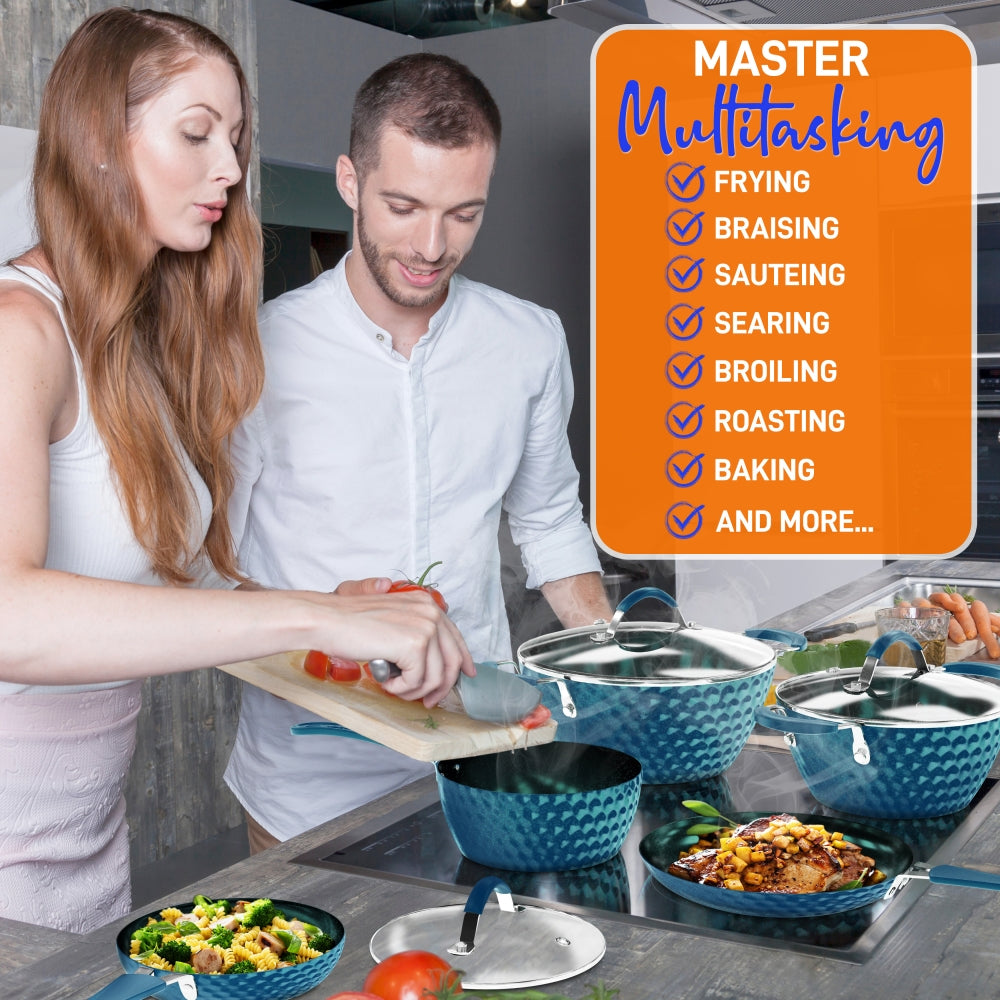 Premium 10-Piece Nonstick Cookware Set for Home Kitchen - Pots & Pans with Glass Lids - Induction Compatible - Perfect for Frying, Boiling, Sauteing & Everyday Cooking
