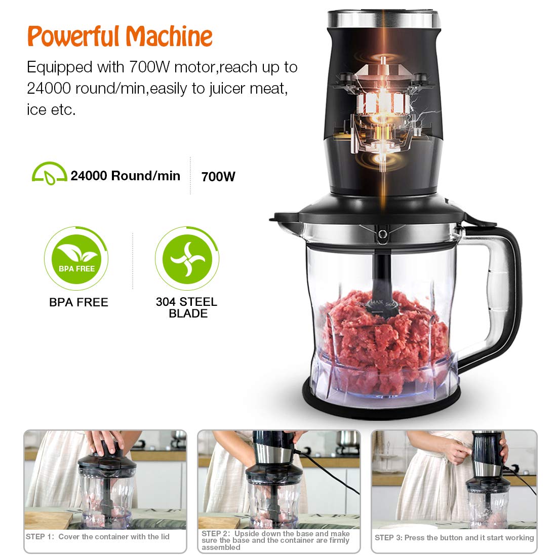 700W Electric Blender and Food Processor Combo - Powerful Mixer, Grinder & Chopper for Shakes, Smoothies & Food Prep | Compact Personal Blender for Kitchen & Home | Perfect for Healthy Drinks, Baby Food & Meal Prep