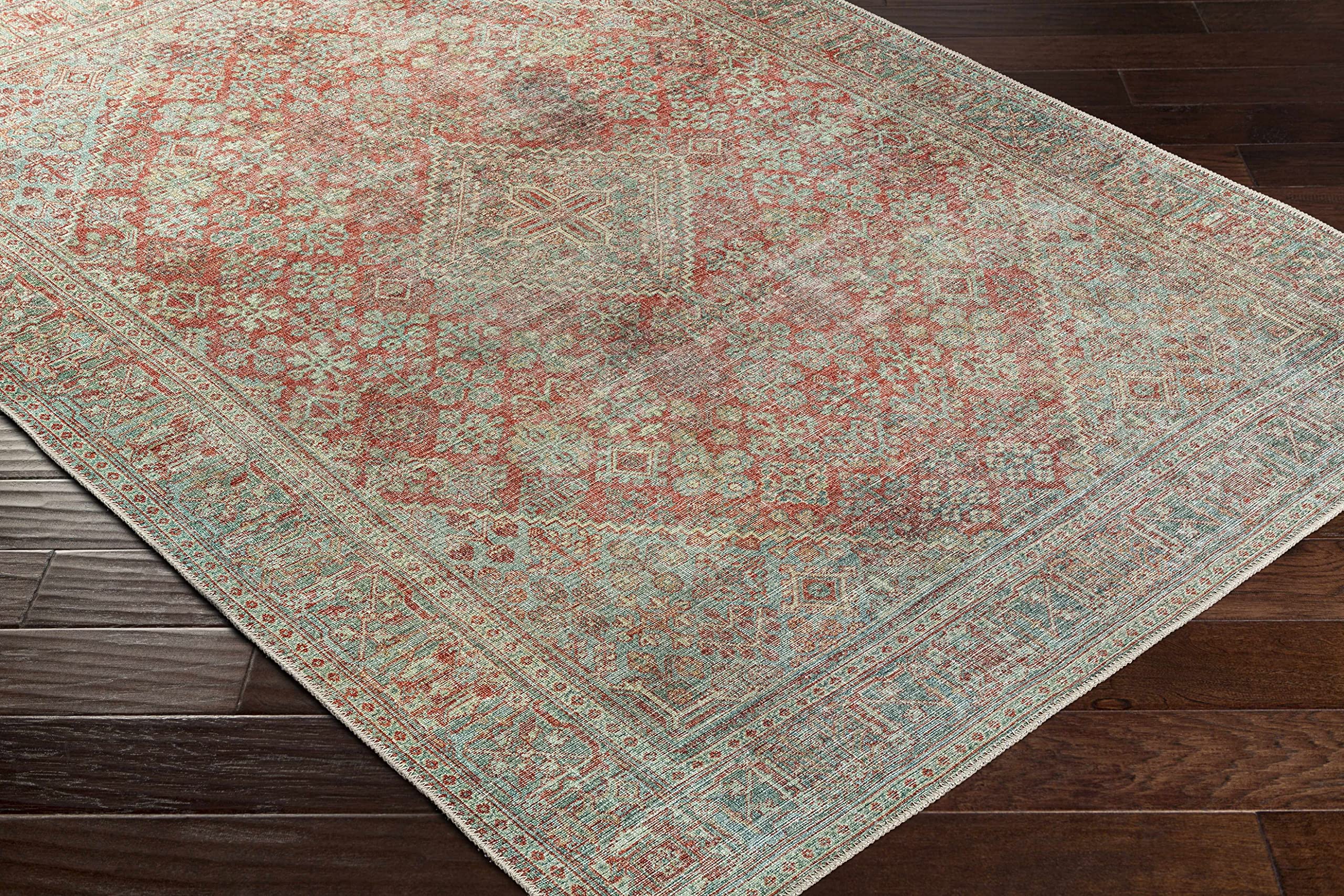 Hauteloom Saguday Washable Area Rug - Traditional Design in Rust, Sage, Beige - 6'7