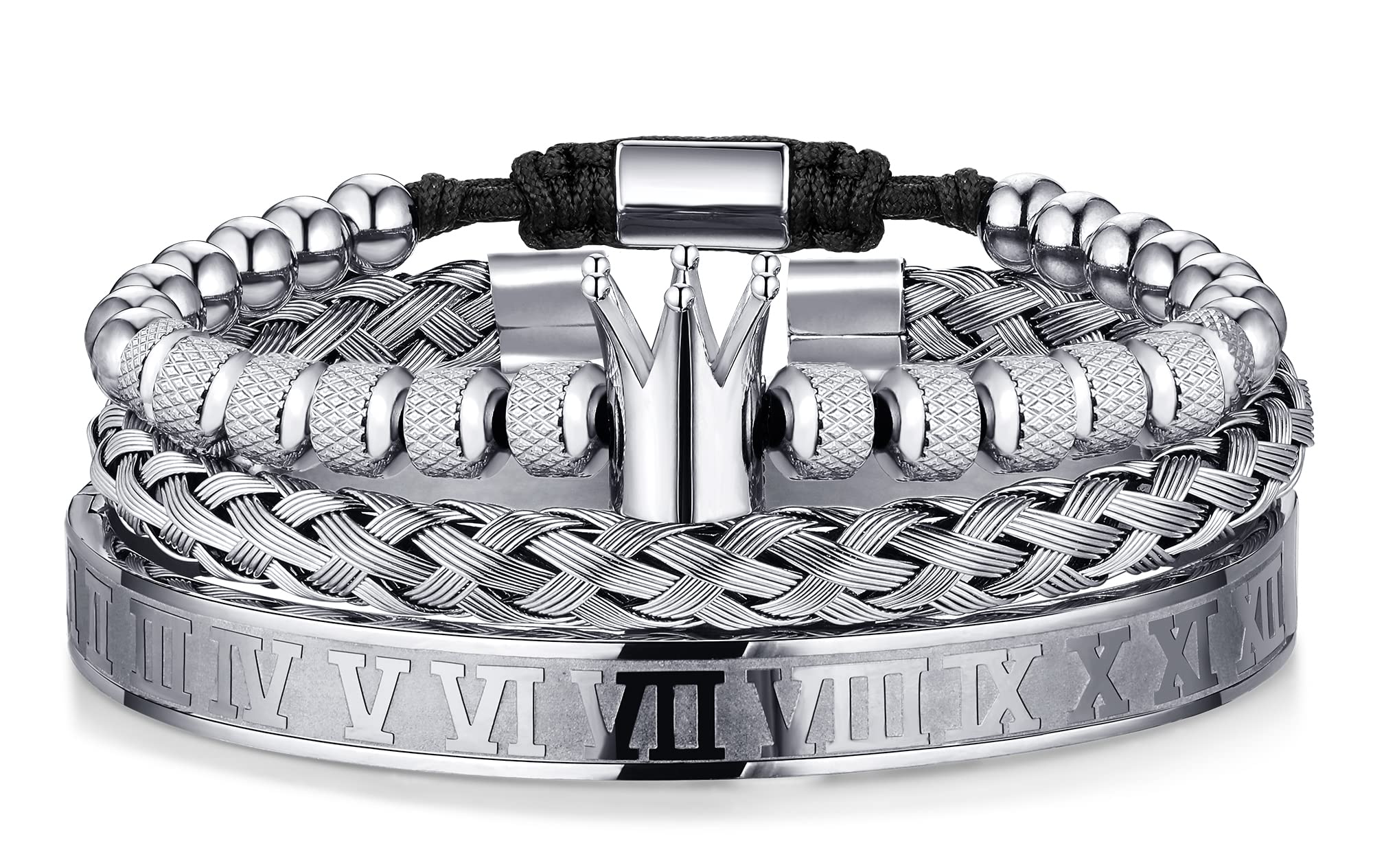 Stainless Steel Roman Numeral Bracelet for Men - Adjustable Gold Bangle Cuff with Royal Crown Charm | Luxury Jewelry Gift for Him | Perfect for Weddings, Anniversaries & Special Occasions