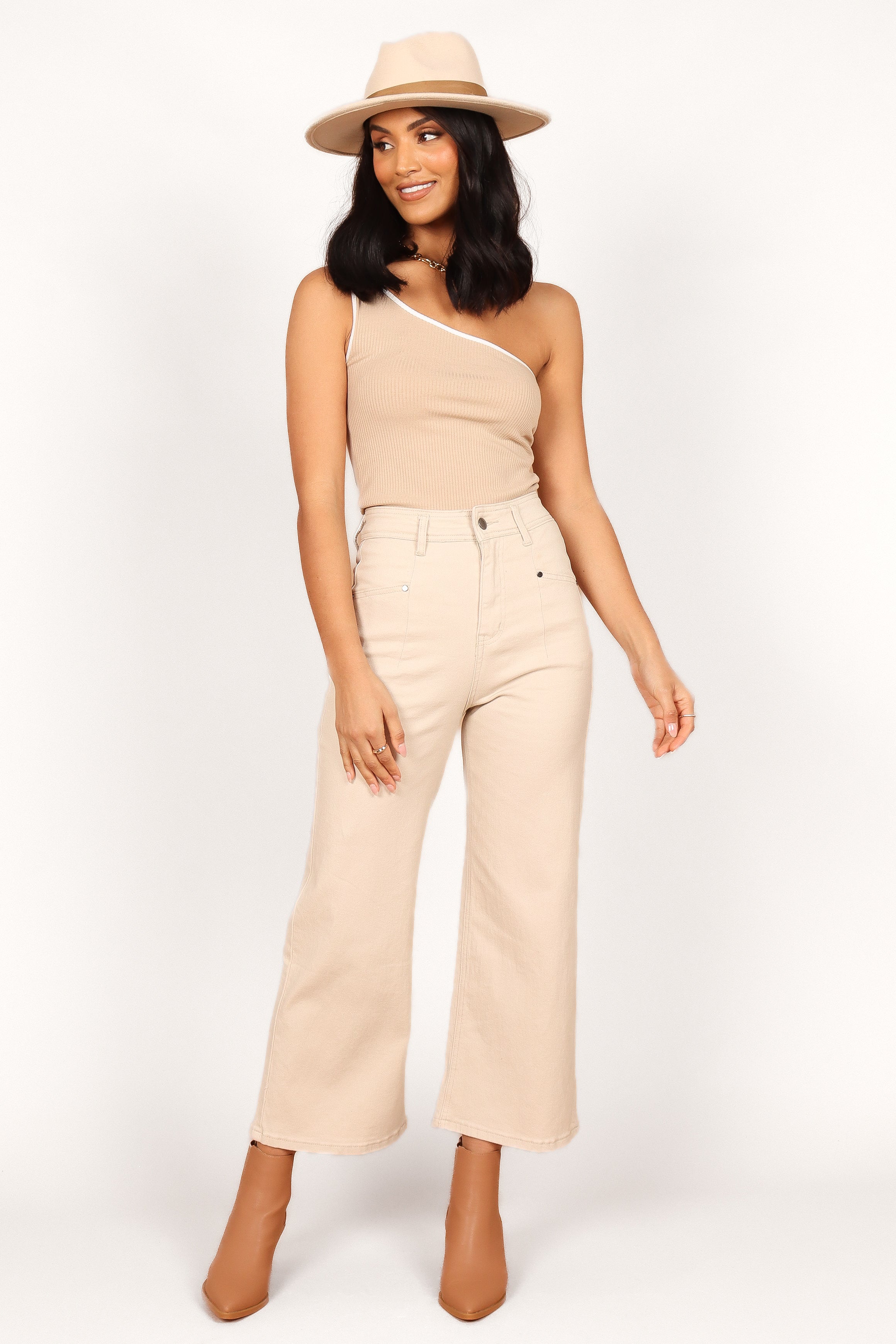 Georgette High Waisted Straight Leg Pants for Women - Comfortable Office Work Pants in Beige | Perfect for Business Casual & Professional Outfits